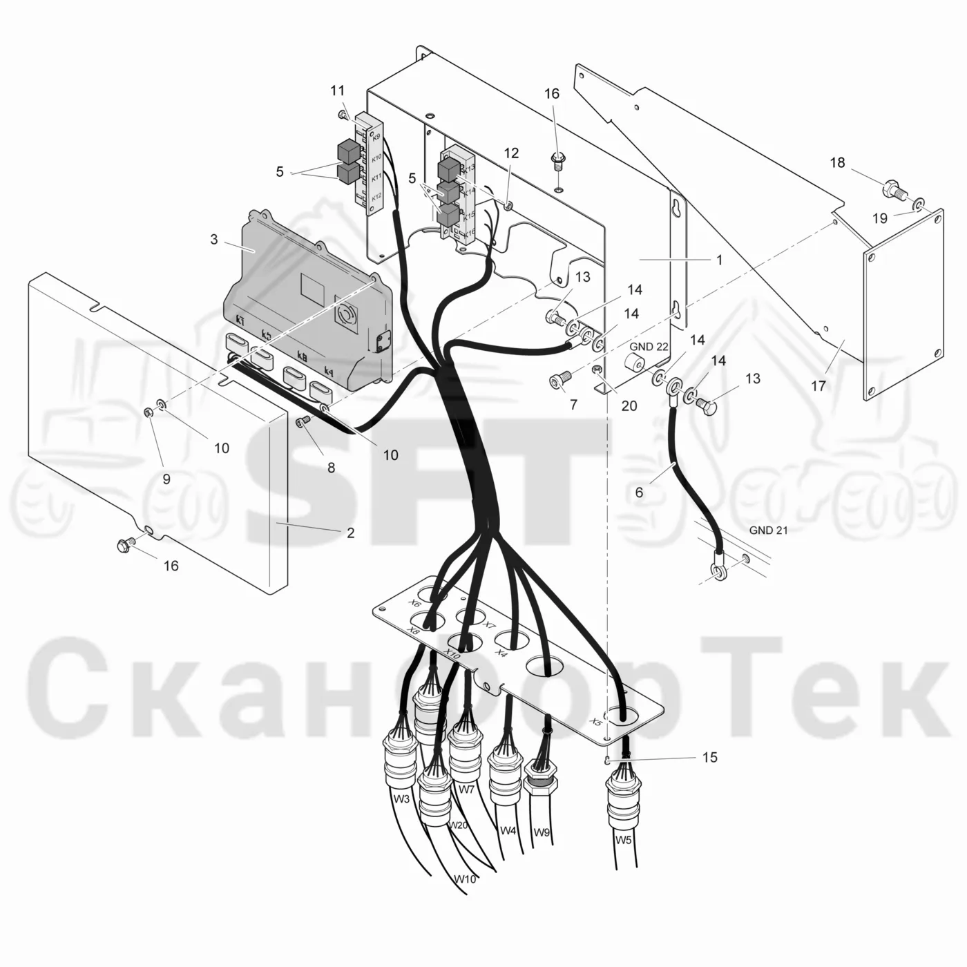 Схема: Komatsu / Лесозаготовительные машины / 931.1 / Каталог запасных частей / шасси / Электрический Оборудование / Электрооборудование MCU
