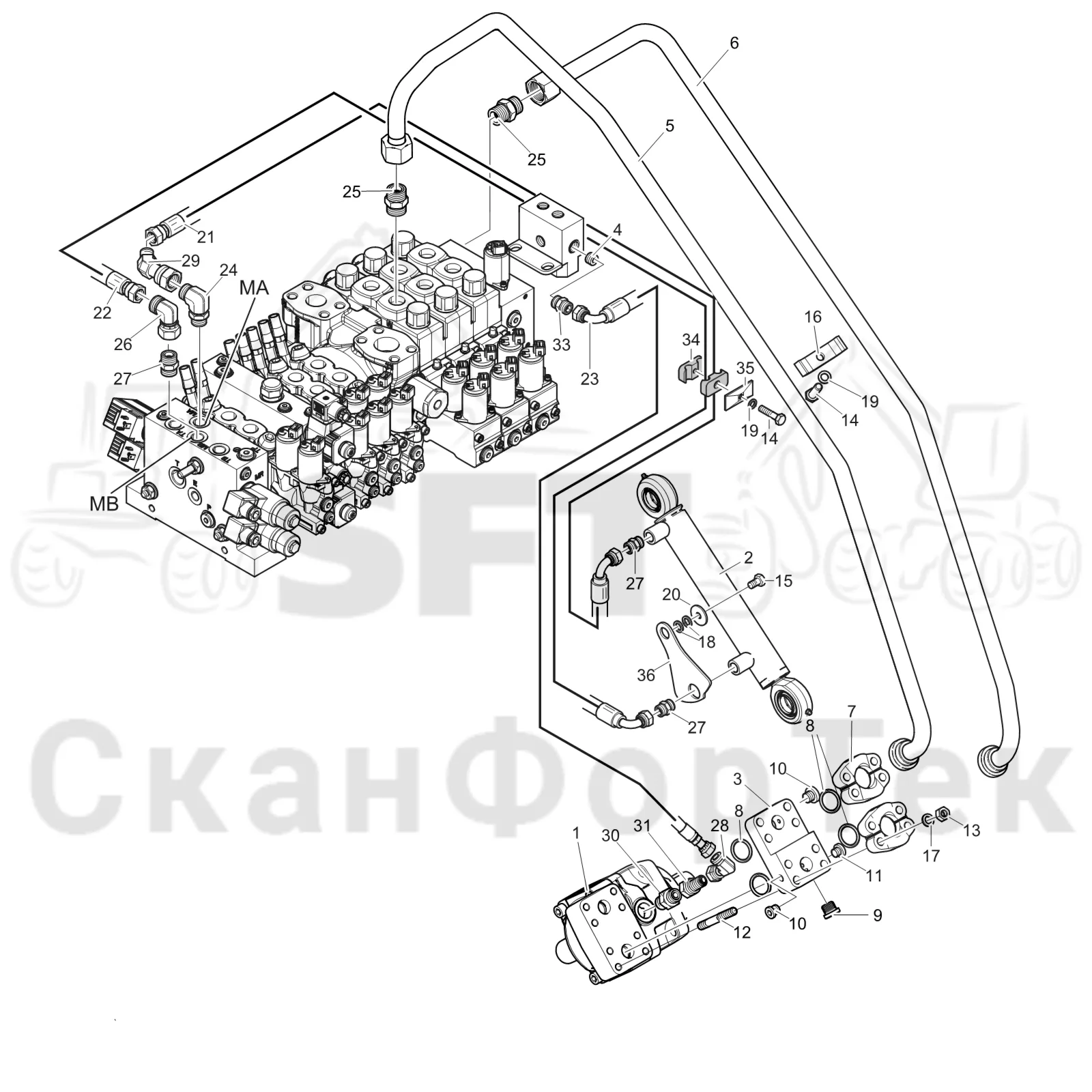 Схема: Komatsu / Головки лесозаготовительной машины / C Головки лесозаготовительной машины / C202E / Каталог запасных частей / Резка / Гидравлическое устройство резки