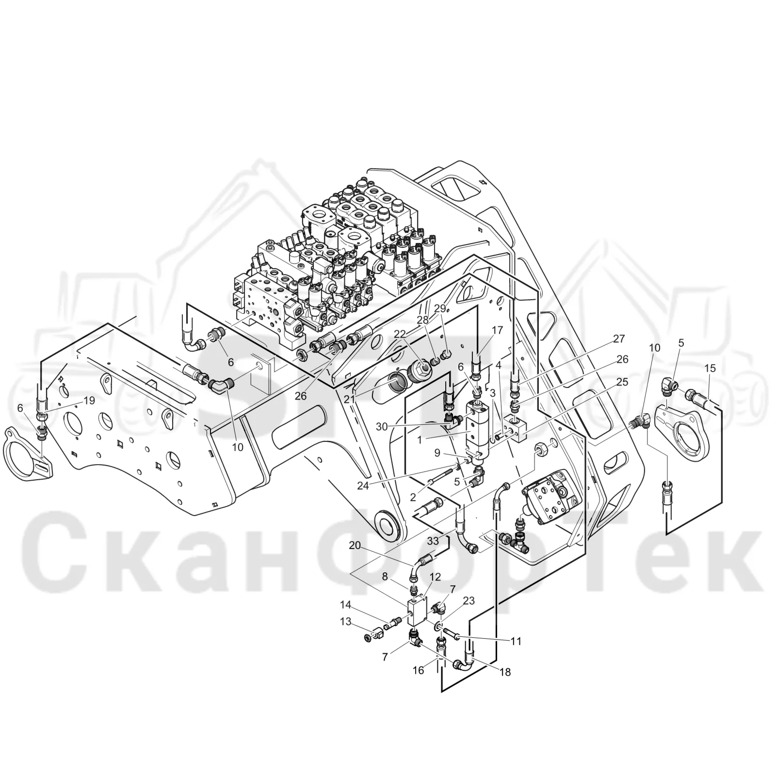 Схема: Komatsu / Головки лесозаготовительной машины / 300 Головки лесозаготовительной машины / 378 E / Каталог запасных частей / Резка / Chain lubrication hydraulic topsaw
