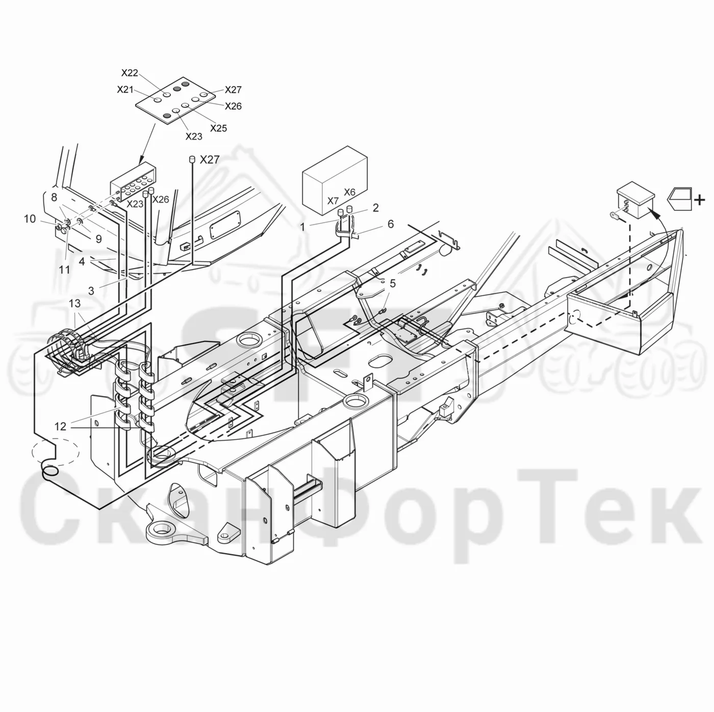 Схема: Komatsu / Лесозаготовительные машины / 931.1 / Каталог запасных частей / шасси / Электрический Оборудование / Комплект кабелей шасси