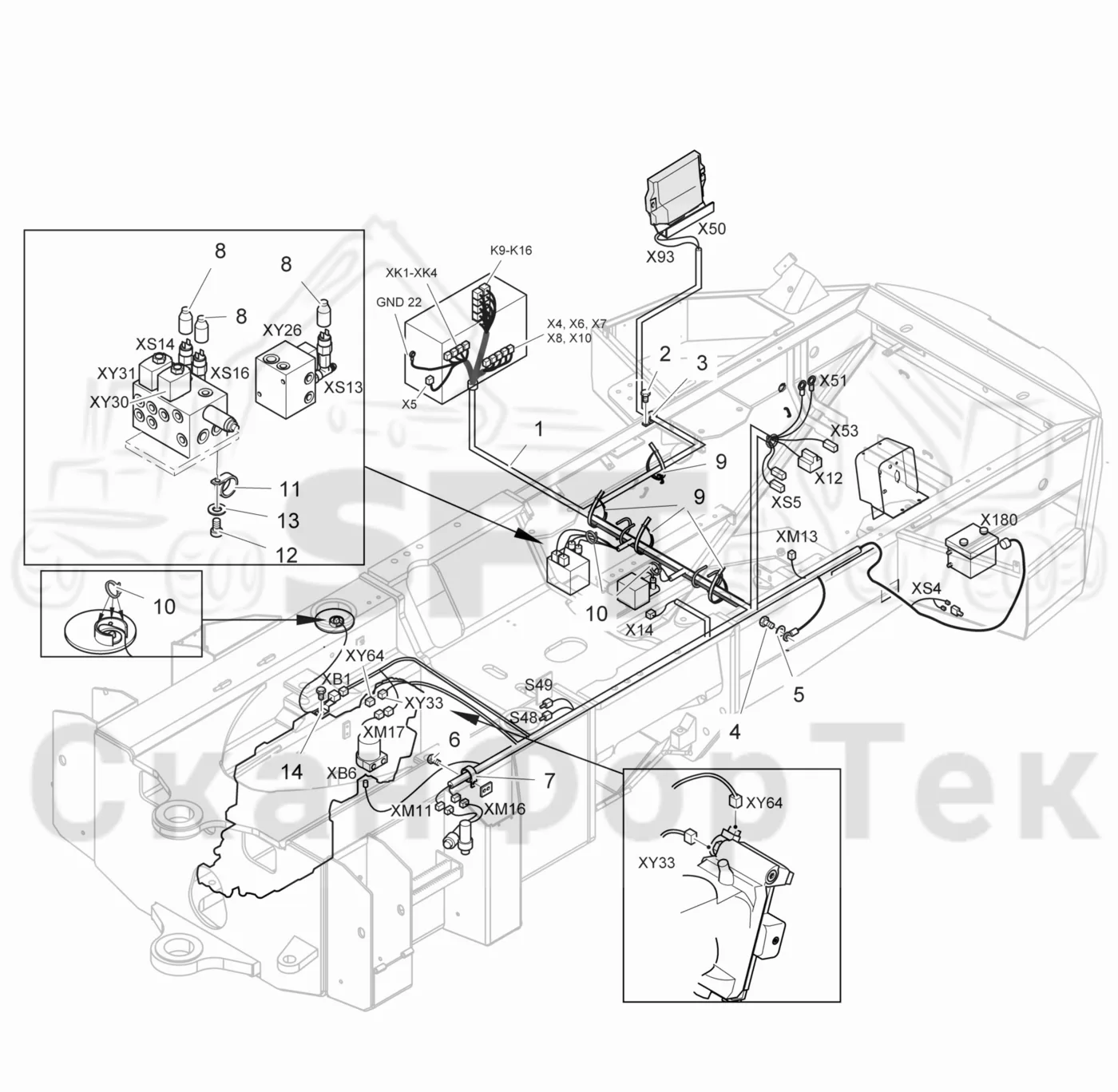 Схема: Komatsu / Лесозаготовительные машины / 931.1 / Каталог запасных частей / шасси / Электрический Оборудование / Комплект кабелей левый
