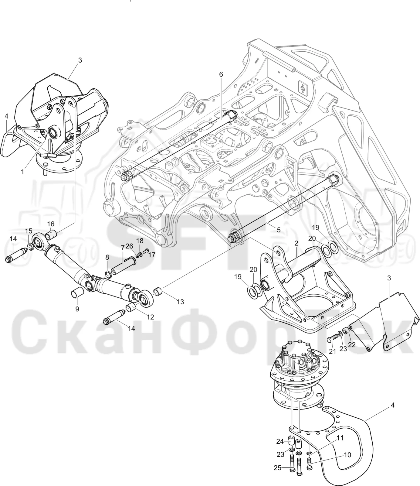 Схема: Komatsu / Лесозаготовительные машины / 951 S/N 9510004367- / Каталог запасных частей / Лесозаготовительное оборудование / Головка лесозаготовительной машины / 365.1 / Каталог запасных частей / Подача / шасси подающего ролика 3650012441-