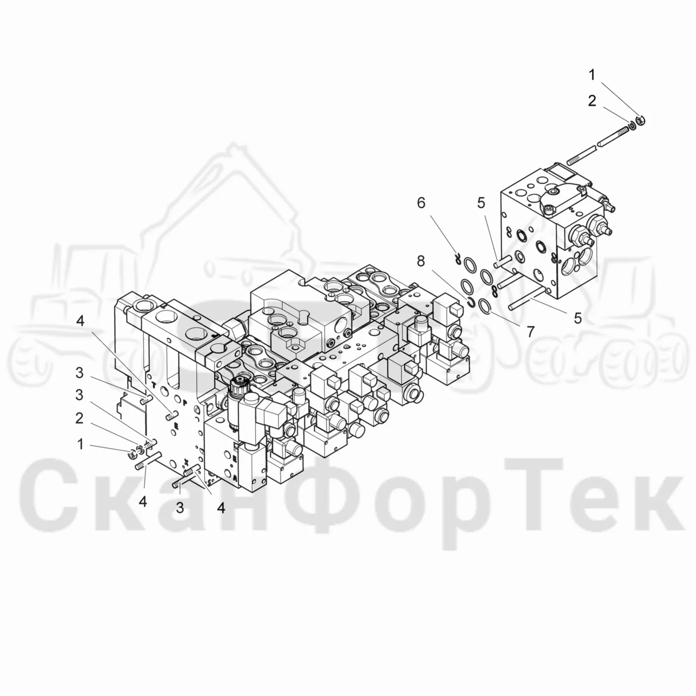 Схема: Komatsu / Лесозаготовительные машины / 931.1 / Каталог запасных частей / Лесозаготовительное оборудование / Головка лесозаготовительной машины / 365 / Каталог запасных частей / Гидравлический клапан / Гидравлический клапан / Комплект колец круглого сечения