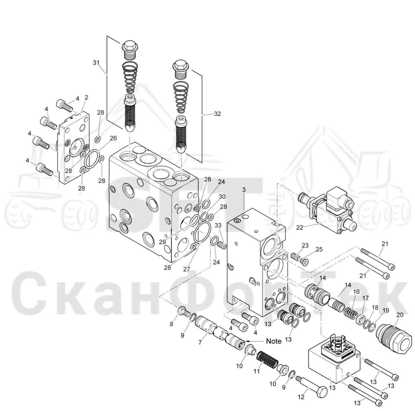 Схема: Komatsu / Лесозаготовительные машины / 931 / Каталог запасных частей / Лесозаготовительное оборудование / Головка лесозаготовительной машины / 360.2 / Каталог запасных частей / Гидравлический клапан / Гидравлический клапан 3600023191- / Клапан. Рубка