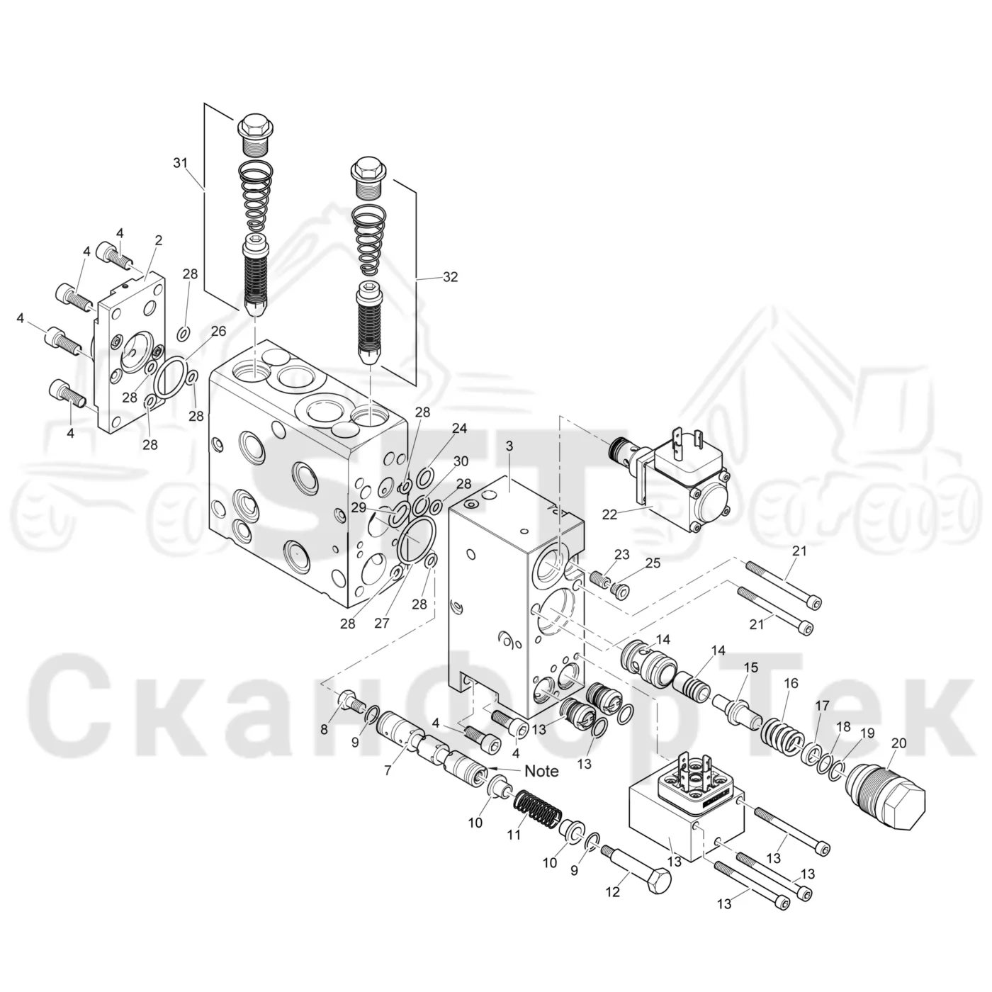 Схема: Komatsu / Лесозаготовительные машины / 931 S/N 9310021067- / Каталог запасных частей / Лесозаготовительное оборудование / Головка лесозаготовительной машины / 365.1 / Каталог запасных частей / Гидравлический клапан / Клапан, кабели открывания/закрывания