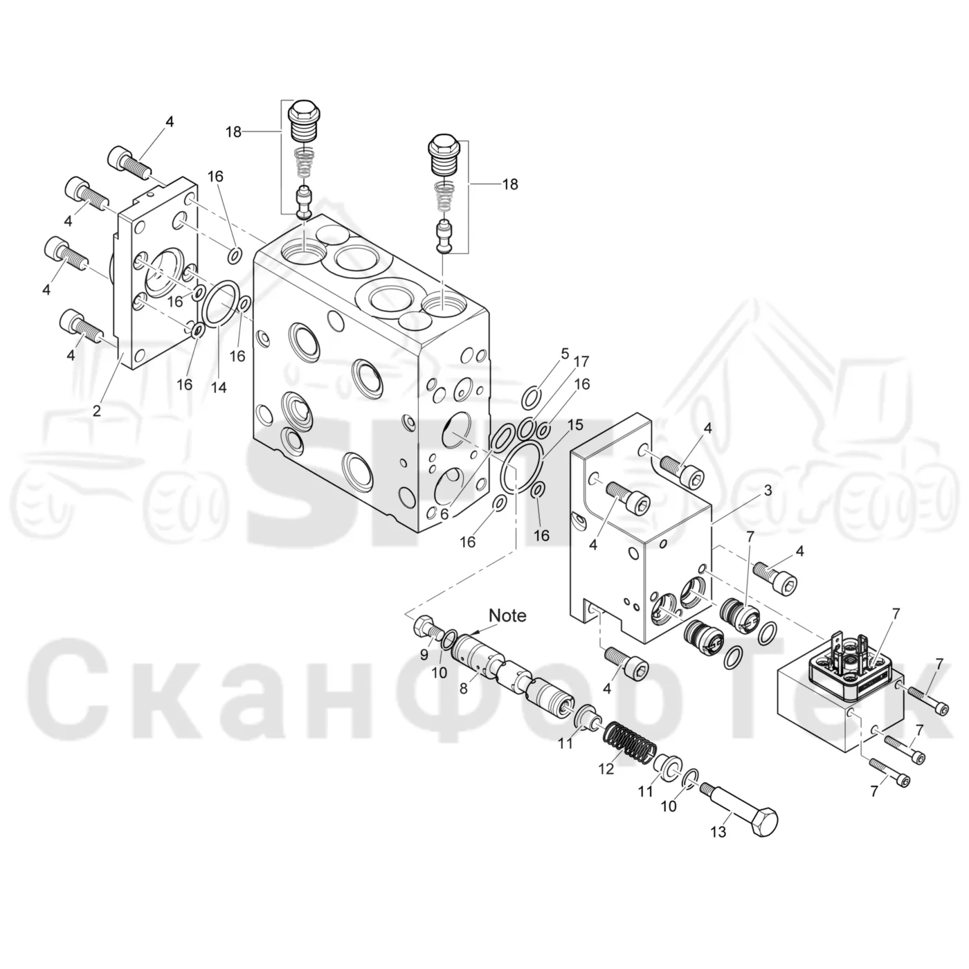 Схема: Komatsu / Лесозаготовительные машины / 901.4 / Каталог запасных частей / Лесозаготовительное оборудование / Головка лесозаготовительной машины / 350.1 / Каталог запасных частей / Гидравлический клапан / Гидравлический клапан 3500011991- / Клапан. Поворотное устройство