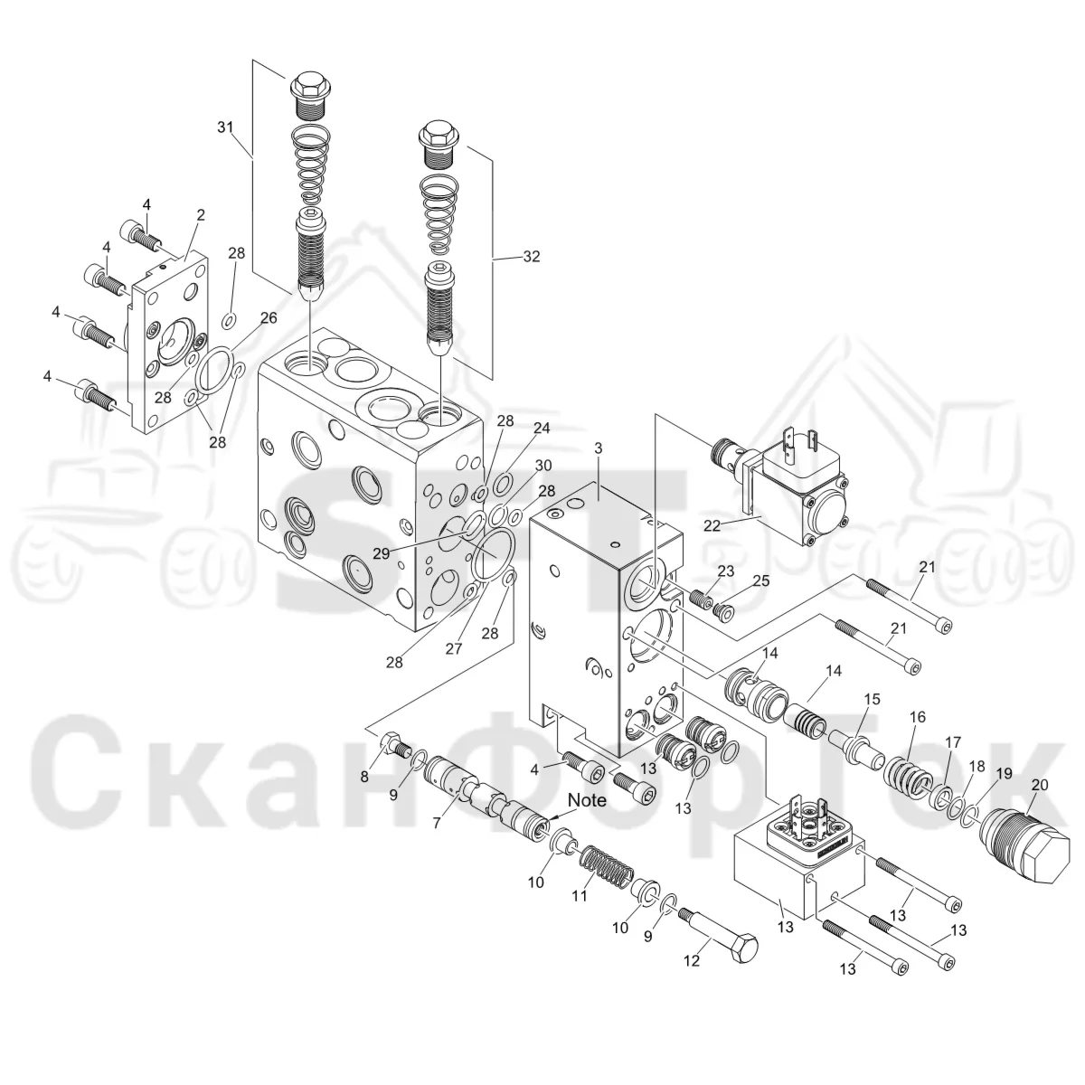 Схема: Komatsu / Лесозаготовительные машины / 931XC S/N 9313021208- / Каталог запасных частей / Лесозаготовительное оборудование / Головка лесозаготовительной машины / C123 / Каталог запасных частей / Гидравлический клапан / Клапан, резак открыть/закрыть