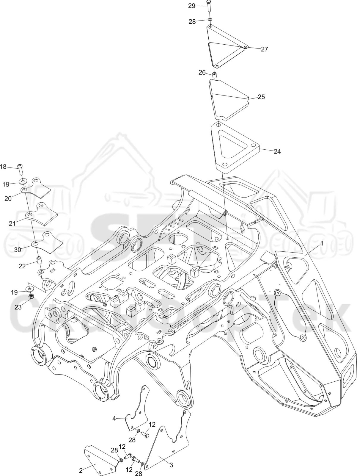 Схема: Komatsu / Лесозаготовительные машины / 901 S/N 9010053267- / Каталог запасных частей / Лесозаготовительное оборудование / Головка лесозаготовительной машины / C93 / Каталог запасных частей / шасси / шасси 1093015261-