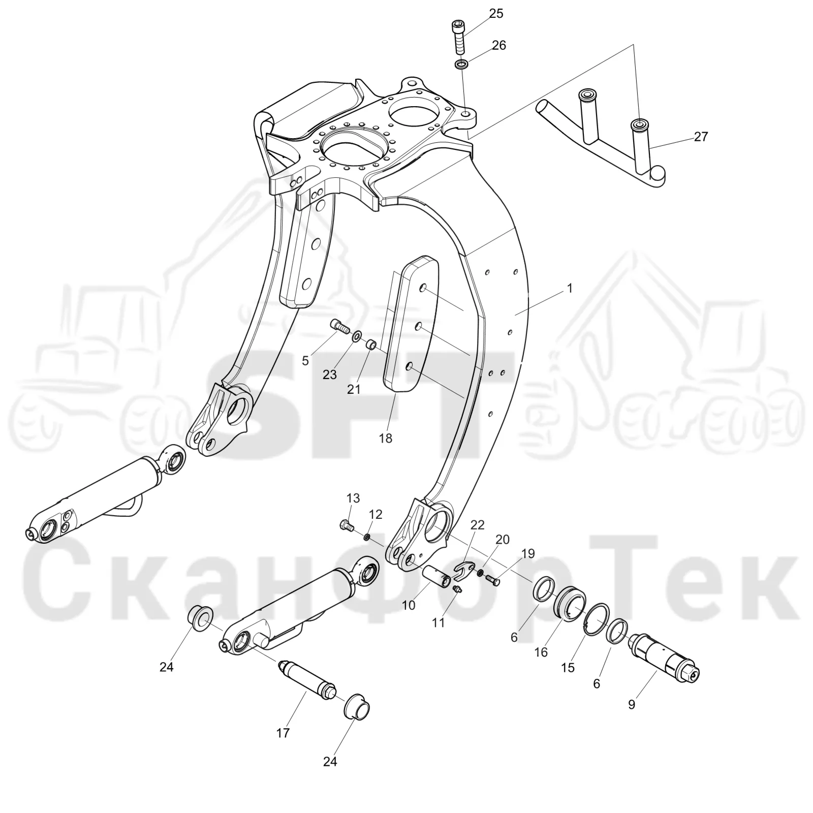 Схема: Komatsu / Лесозаготовительные машины / 931 S/N 9310021067- / Каталог запасных частей / Лесозаготовительное оборудование / Головка лесозаготовительной машины / C93 / Каталог запасных частей / шасси / Звено подвески