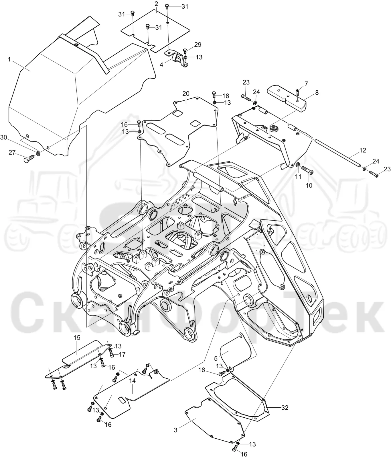 Схема: Komatsu / Головки лесозаготовительной машины / C Головки лесозаготовительной машины / C93 / Каталог запасных частей / шасси / Капоты и крышки 1093016323-