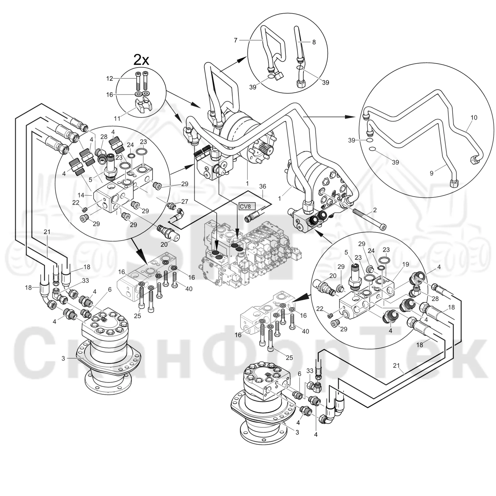 Схема: Komatsu / Лесозаготовительные машины / 901 S/N 9010053267- / Каталог запасных частей / Лесозаготовительное оборудование / Головка лесозаготовительной машины / C93 / Каталог запасных частей / Подача / Подающий ролик 400/630