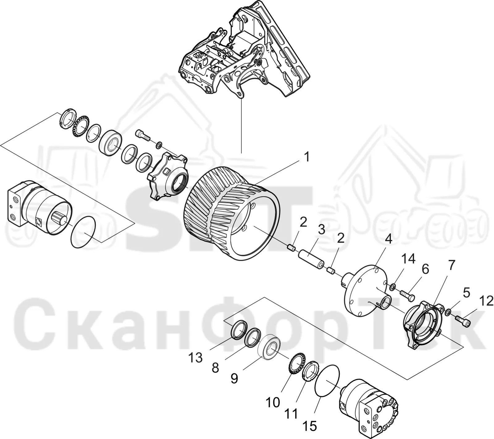 Схема: Komatsu / Лесозаготовительные машины / 901 S/N 9010053267- / Каталог запасных частей / Лесозаготовительное оборудование / Головка лесозаготовительной машины / C93 / Каталог запасных частей / Подача / Подающий ролик VFR 5042 C