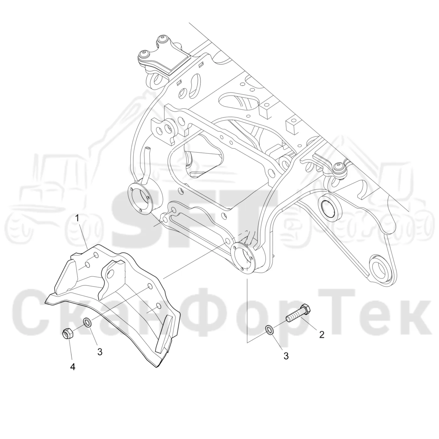 Схема: Komatsu / Лесозаготовительные машины / 931XC S/N 9313021208- / Каталог запасных частей / Лесозаготовительное оборудование / Головка лесозаготовительной машины / C123 / Каталог запасных частей / Обрезка сучьев / Верхний сучкорезный нож/Габота с несколькими деЂевьями