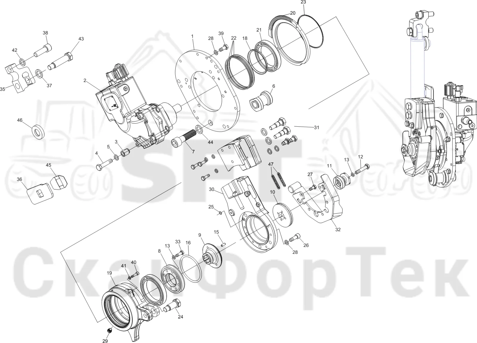 Схема: Komatsu / Лесозаготовительные машины / 931XC S/N 9313021208- / Каталог запасных частей / Лесозаготовительное оборудование / Головка лесозаготовительной машины / C93 / Каталог запасных частей / Резка / Устройство резки 1093015221-