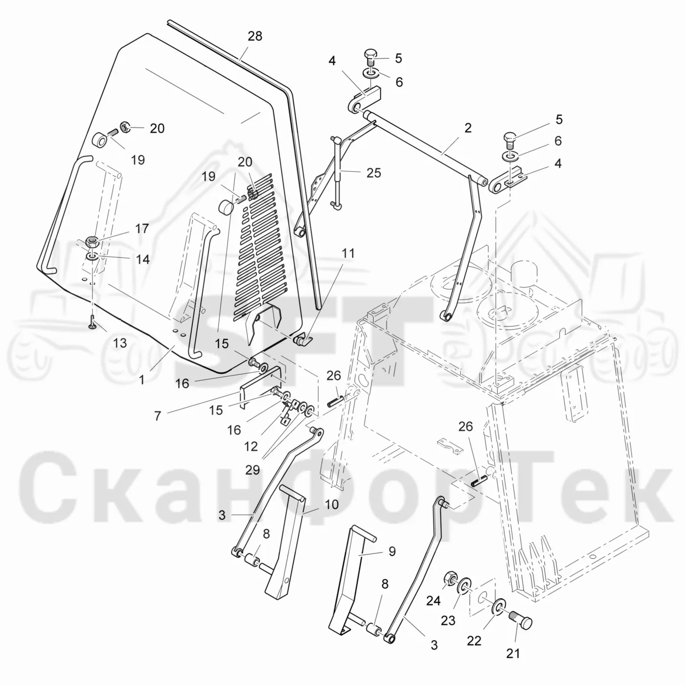 Схема: Komatsu / Лесозаготовительные машины / 901TX .1 / Каталог запасных частей / шасси / Капоты / Капот, бак гидравлики