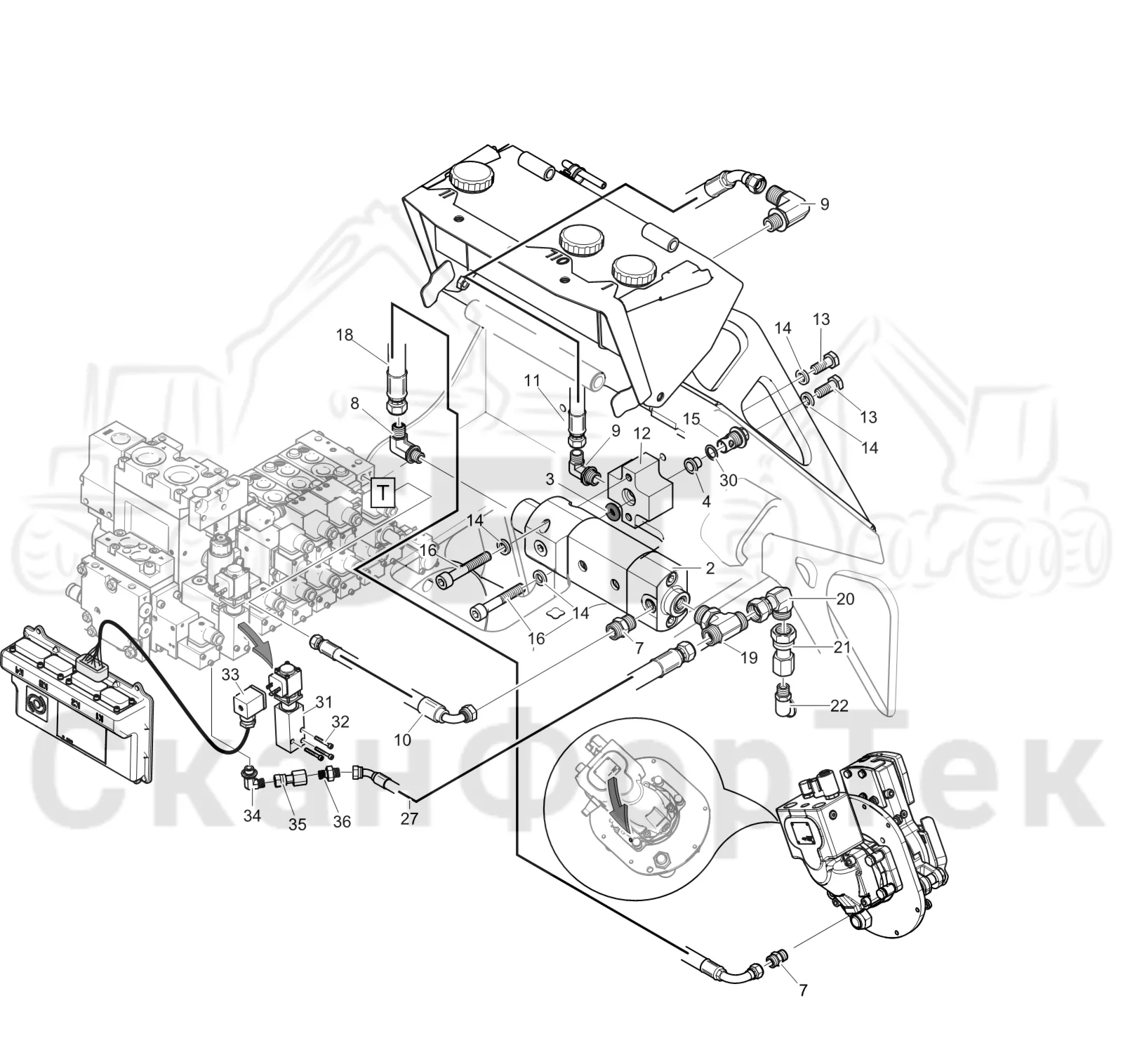 Схема: Komatsu / Лесозаготовительные машины / 901 S/N 9010053267- / Каталог запасных частей / Лесозаготовительное оборудование / Головка лесозаготовительной машины / C93 / Каталог запасных частей / Резка / Масленка Eco системы смазки цепи 1093016311-