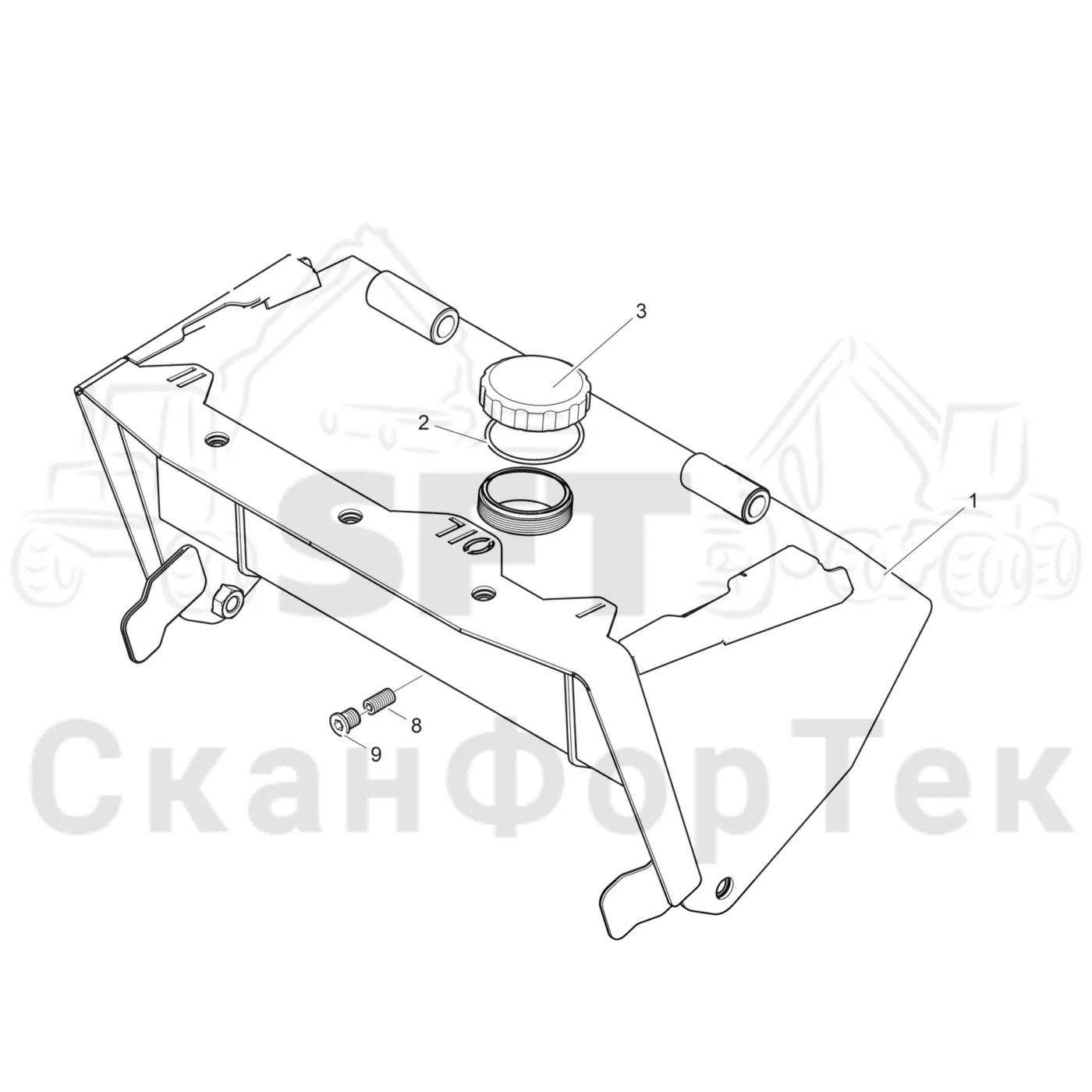 Схема: Komatsu / Лесозаготовительные машины / 911 S/N 9112062167- / Каталог запасных частей / Лесозаготовительное оборудование / Головка лесозаготовительной машины / C93 / Каталог запасных частей / Резка / Маслобак