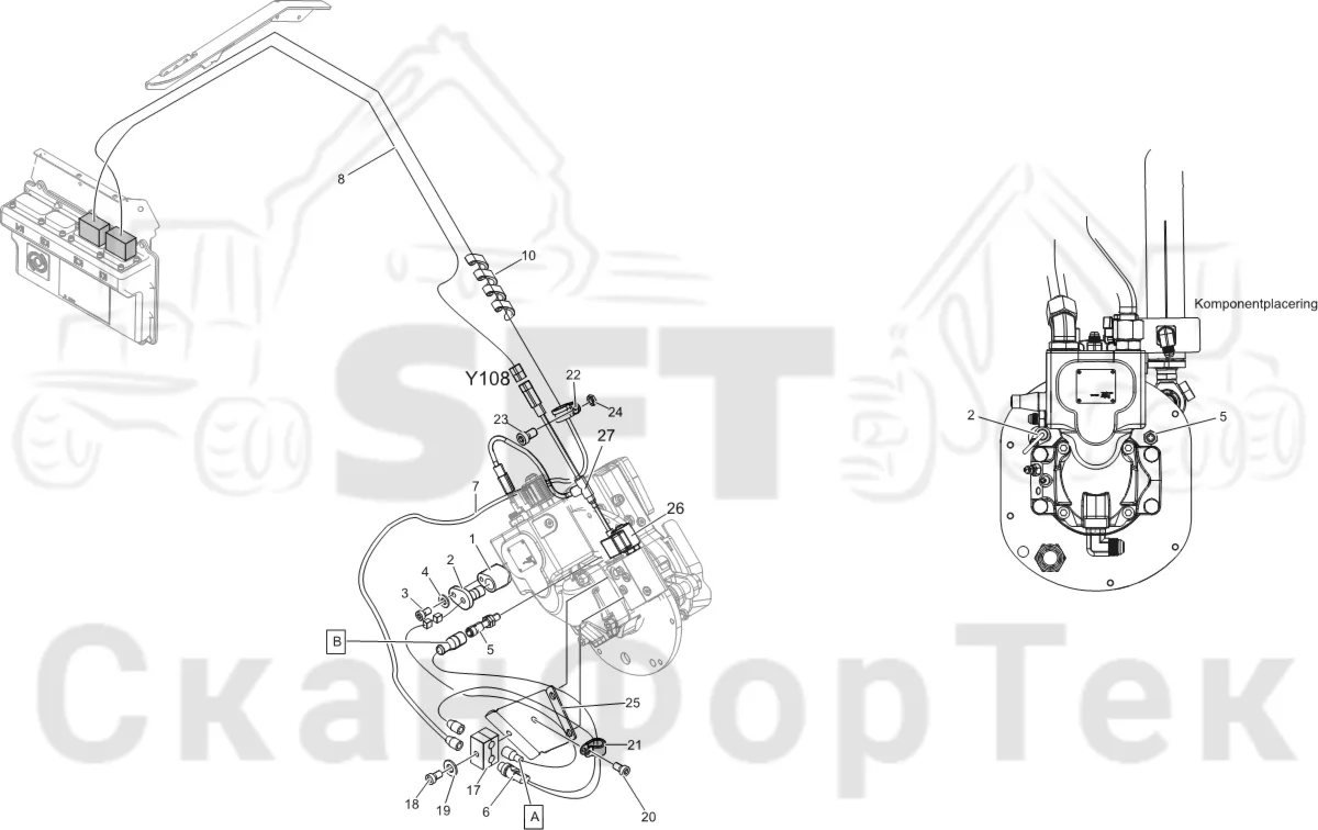 Схема: Komatsu / Лесозаготовительные машины / 901TX .1 / Каталог запасных частей / Лесозаготовительное оборудование / Головка лесозаготовительной машины / C93 / Каталог запасных частей / Резка / Электрооборудование устройства резки 1093017071-