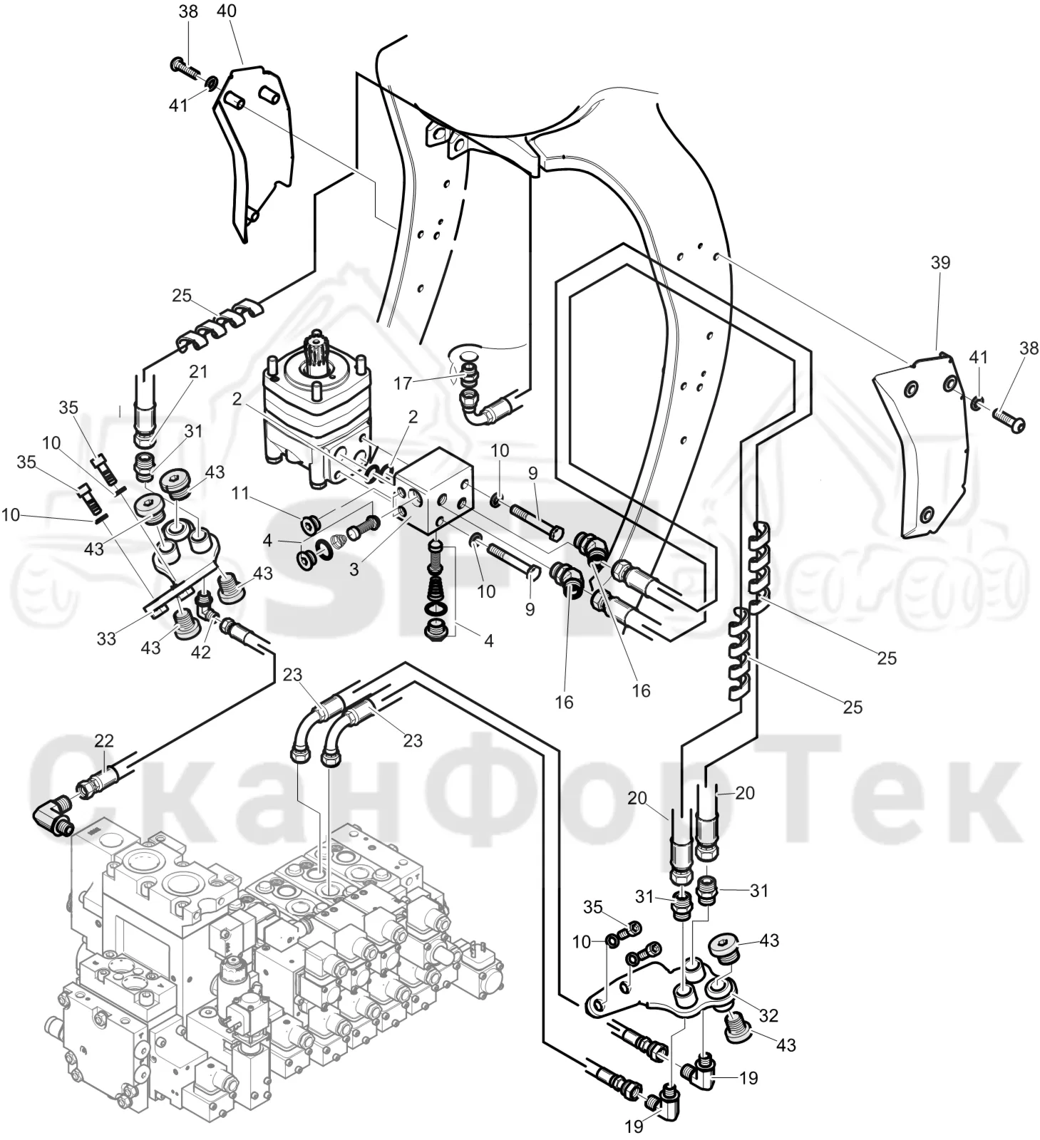 Схема: Komatsu / Лесозаготовительные машины / 931 S/N 9310021067- / Каталог запасных частей / Лесозаготовительное оборудование / Головка лесозаготовительной машины / C93 / Каталог запасных частей / Поворотные устройства и звенья / Гидравлическое оборудование поворотного устройства 10930114151-