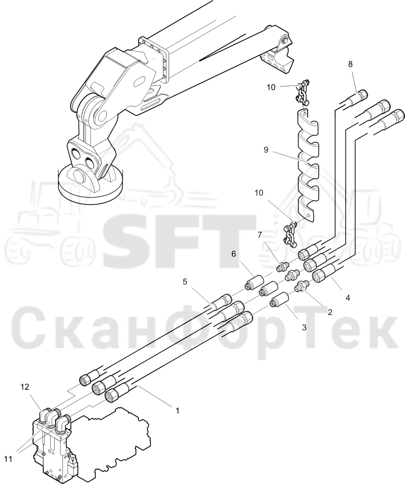 Схема: Komatsu / Головки лесозаготовительной машины / C Головки лесозаготовительной машины / C93 / Каталог запасных частей / Поворотные устройства и звенья / Crane-head CRH 15/18 electric
