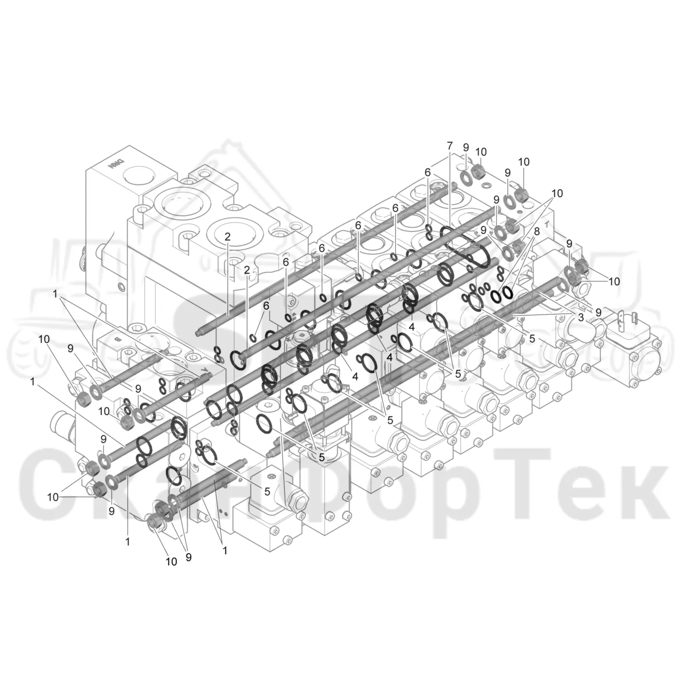 Схема: Komatsu / Лесозаготовительные машины / 901 S/N 9010053267- / Каталог запасных частей / Лесозаготовительное оборудование / Головка лесозаготовительной машины / C93 / Каталог запасных частей / Гидравлический клапан / Комплект колец круглого сечения