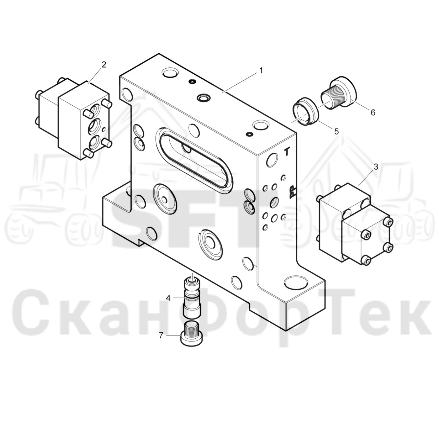 Схема: Komatsu / Головки лесозаготовительной машины / C Головки лесозаготовительной машины / C93 / Каталог запасных частей / Гидравлический клапан / Торцевая секция