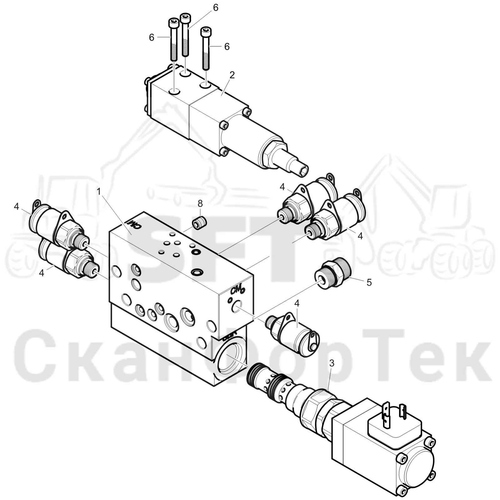 Схема: Komatsu / Лесозаготовительные машины / 901TX .1 / Каталог запасных частей / Лесозаготовительное оборудование / Головка лесозаготовительной машины / C93 / Каталог запасных частей / Гидравлический клапан / Торцевая секция Цветовая маркировка