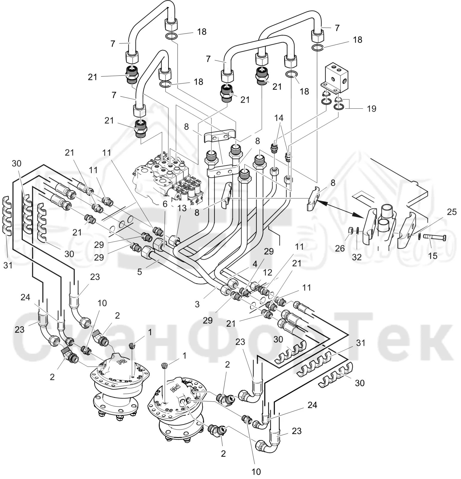 Схема: Komatsu / Лесозаготовительные машины / 951 S/N 9510004367- / Каталог запасных частей / Лесозаготовительное оборудование / Головка лесозаготовительной машины / C202E / Каталог запасных частей / Подача / Подающий ролик