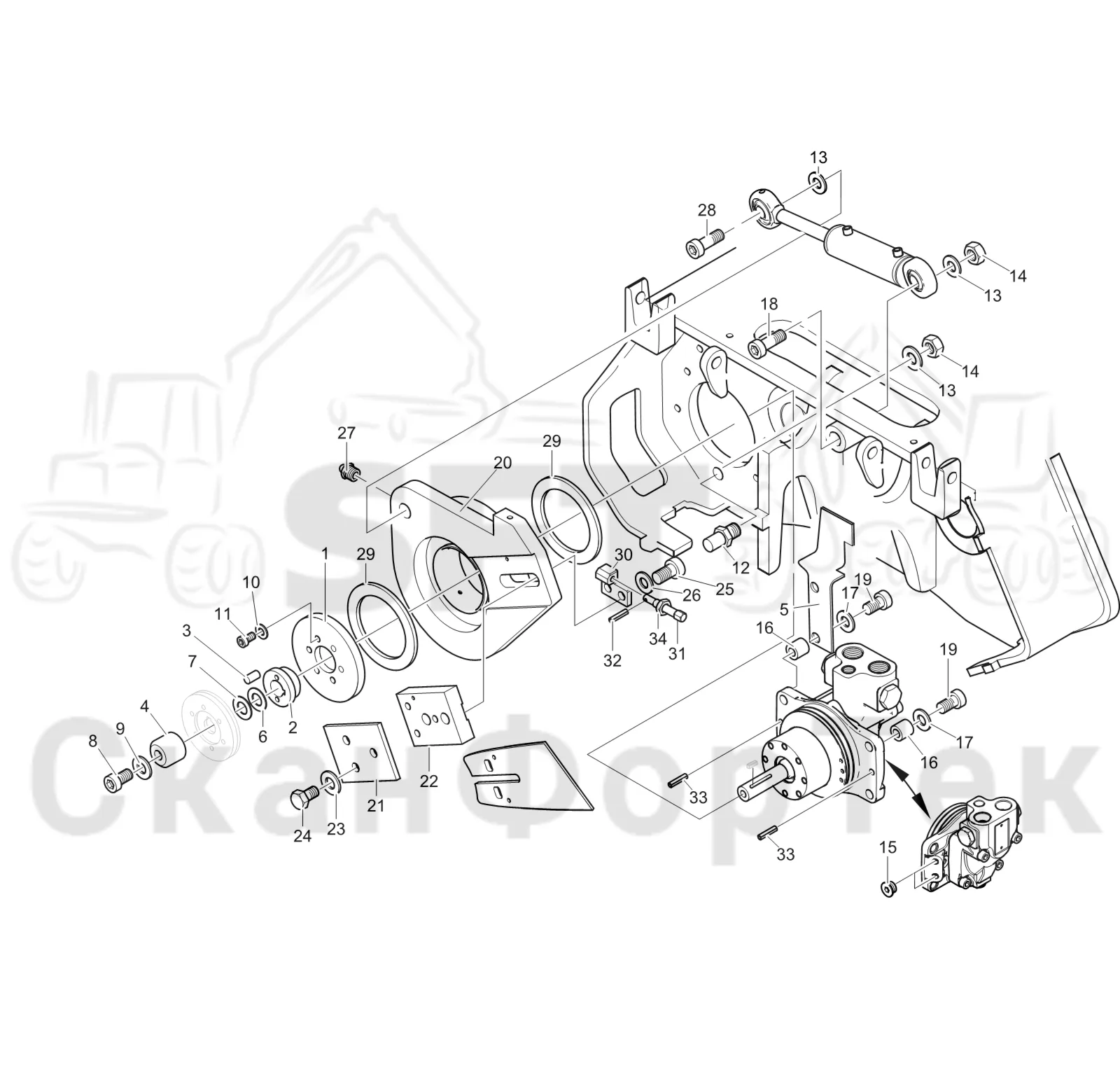 Схема: Komatsu / Головки лесозаготовительной машины / C Головки лесозаготовительной машины / C202E / Каталог запасных частей / Резка / Cutting unit topsaw