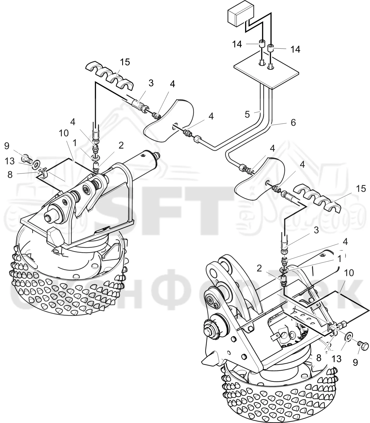 Схема: Komatsu / Лесозаготовительные машины / 951 S/N 9510004367- / Каталог запасных частей / Лесозаготовительное оборудование / Головка лесозаготовительной машины / C202E / Каталог запасных частей / Измерение / Anti spin