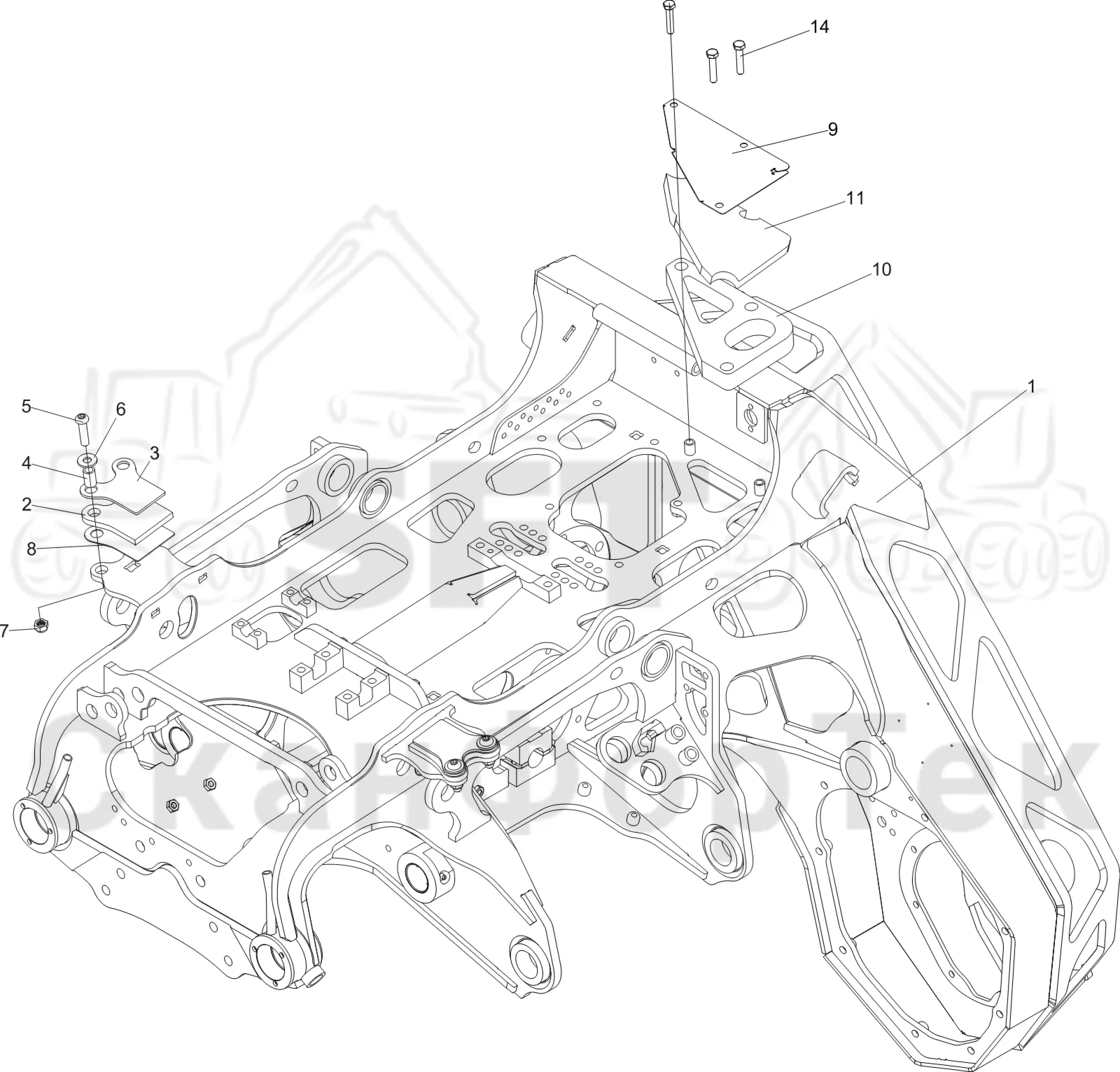 Схема: Komatsu / Лесозаготовительные машины / 911 S/N 9110062167- / Каталог запасных частей / Лесозаготовительное оборудование / Головка лесозаготовительной машины / C144 / Каталог запасных частей / шасси / шасси