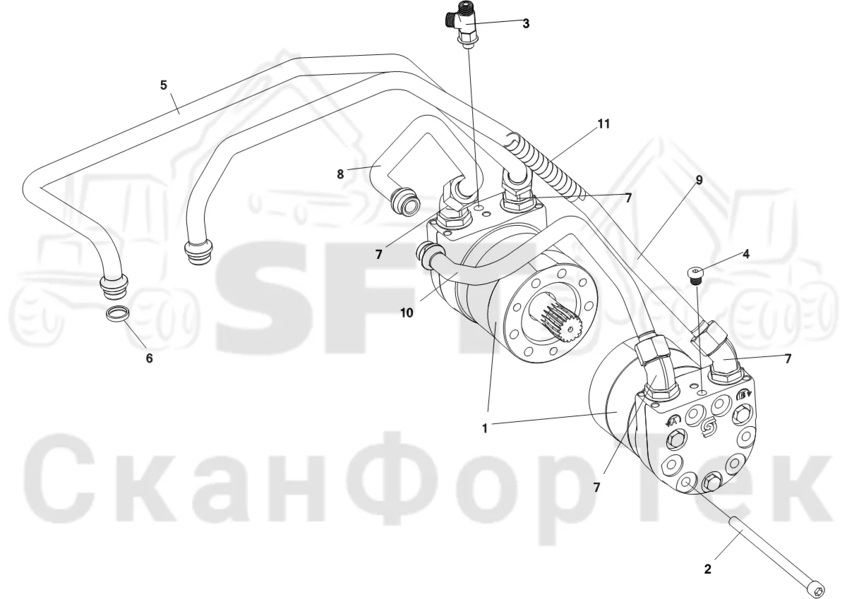 Схема: Komatsu / Головки лесозаготовительной машины / C Головки лесозаготовительной машины / C144 / Каталог запасных частей / Подача / Подающий ролик 400cc Гидравлика