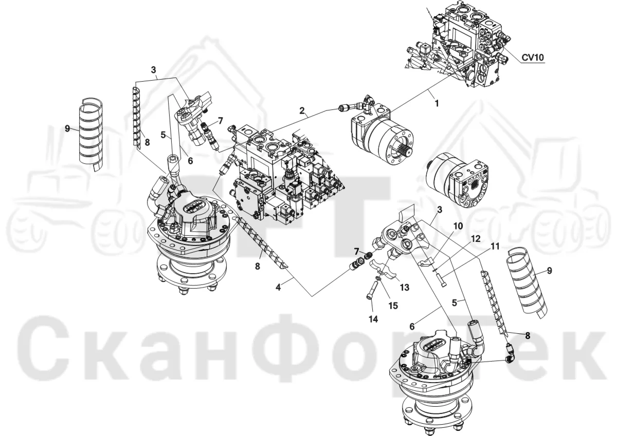 Схема: Komatsu / Лесозаготовительные машины / 911 S/N 9112062167- / Каталог запасных частей / Лесозаготовительное оборудование / Головка лесозаготовительной машины / C144 / Каталог запасных частей / Подача / Подающий ролик