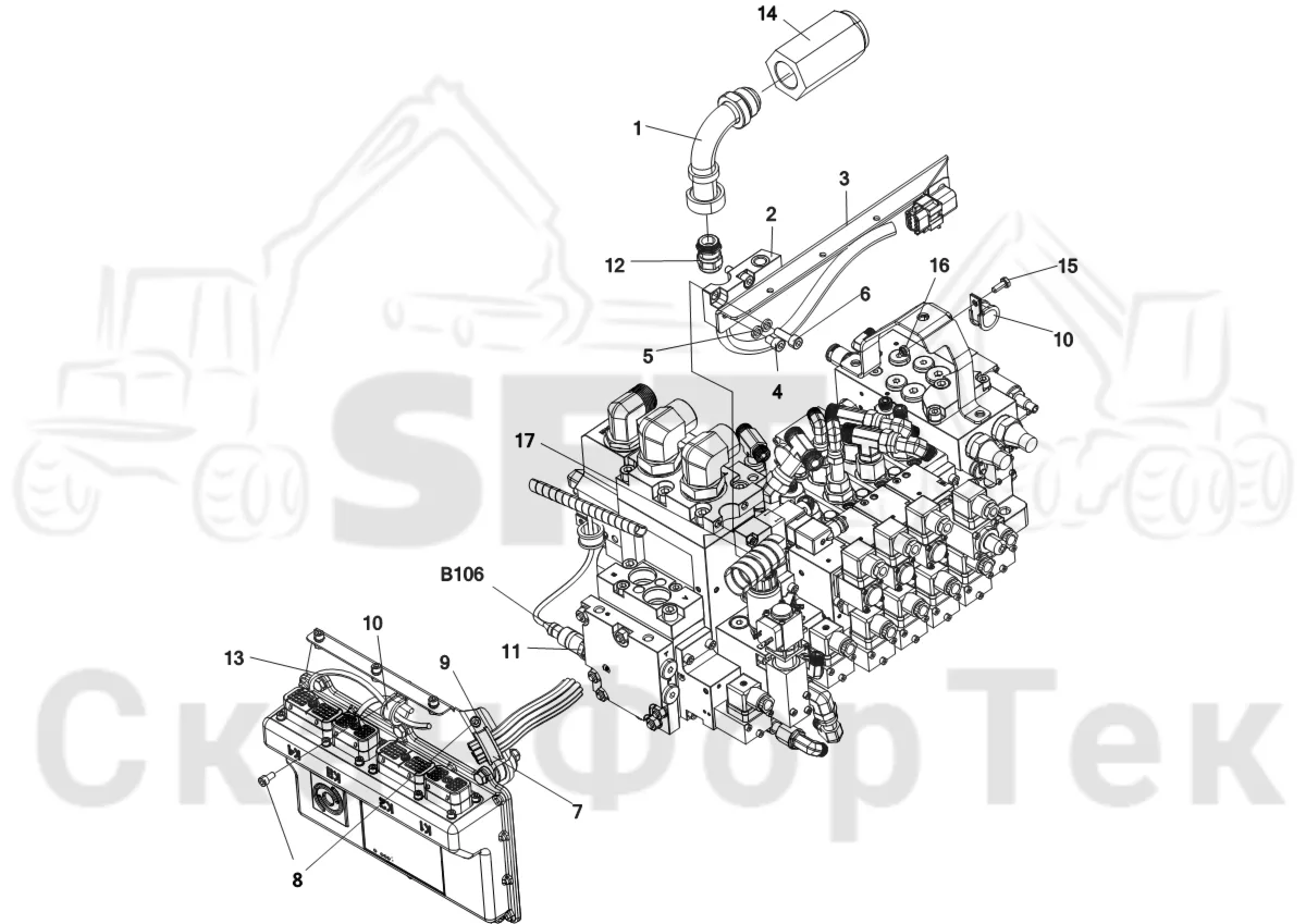 Схема: Komatsu / Лесозаготовительные машины / 911 S/N 9112062167- / Каталог запасных частей / Лесозаготовительное оборудование / Головка лесозаготовительной машины / C144 / Каталог запасных частей / Система управления / Комплект электрооборудования