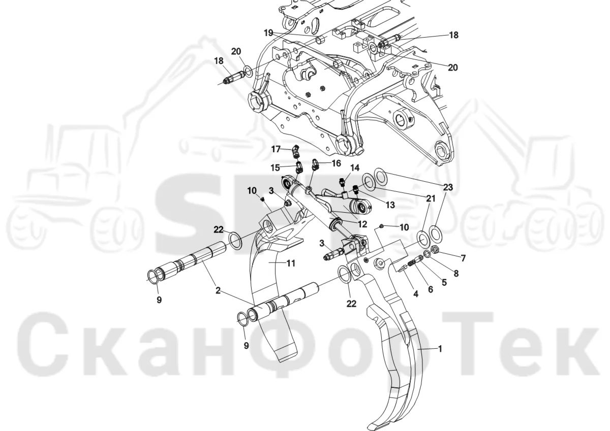 Схема: Komatsu / Лесозаготовительные машины / 931 S/N 9310021067- / Каталог запасных частей / Лесозаготовительное оборудование / Головка лесозаготовительной машины / C144 / Каталог запасных частей / Обрезка сучьев / Передние сучкорезные ножи