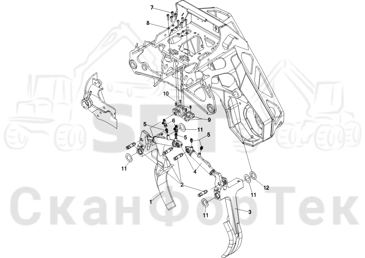 Схема: Komatsu / Головки лесозаготовительной машины / C Головки лесозаготовительной машины / C144 / Каталог запасных частей / Обрезка сучьев / Задние сучкорезные ножи