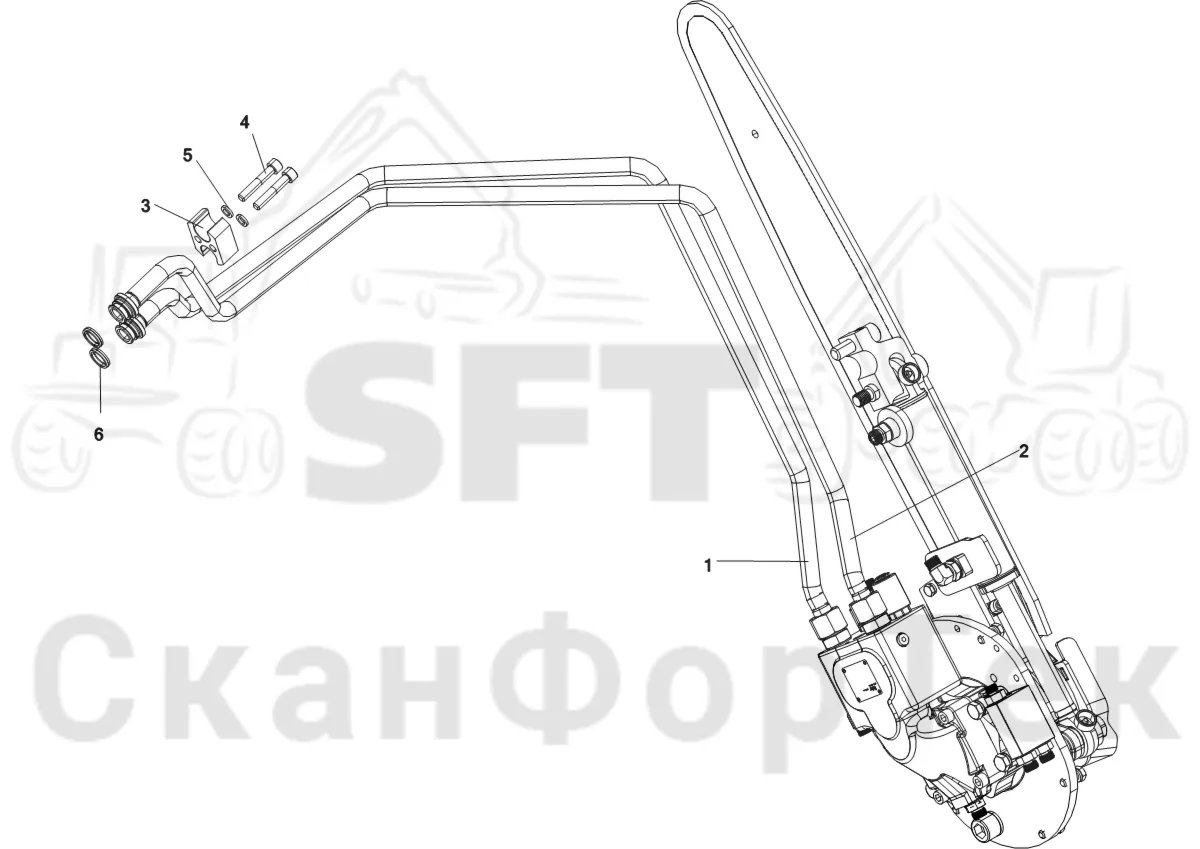Схема: Komatsu / Лесозаготовительные машины / 941.1 / Каталог запасных частей / Лесозаготовительное оборудование / Головка лесозаготовительной машины / C144 / Каталог запасных частей / Резка / Гидравлическое устройство резки, шасси 