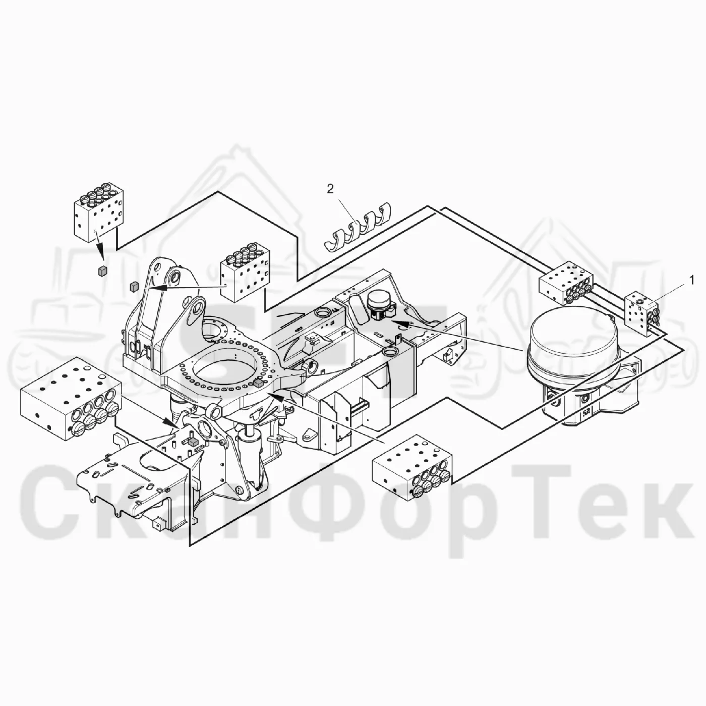 Схема: Komatsu / Лесозаготовительные машины / 931 / Каталог запасных частей / шасси / Центральная смазка / Коллектор для смазки