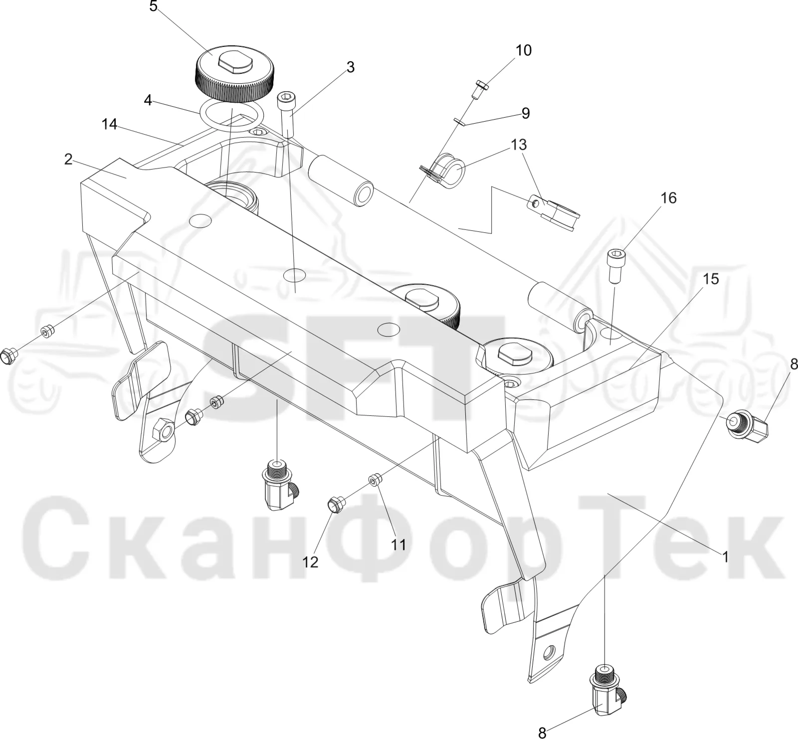 Схема: Komatsu / Лесозаготовительные машины / 911 S/N 9112062167- / Каталог запасных частей / Лесозаготовительное оборудование / Головка лесозаготовительной машины / C144 / Каталог запасных частей / Резка / Бак цветовой маркировки/Маслобак 1144016187-