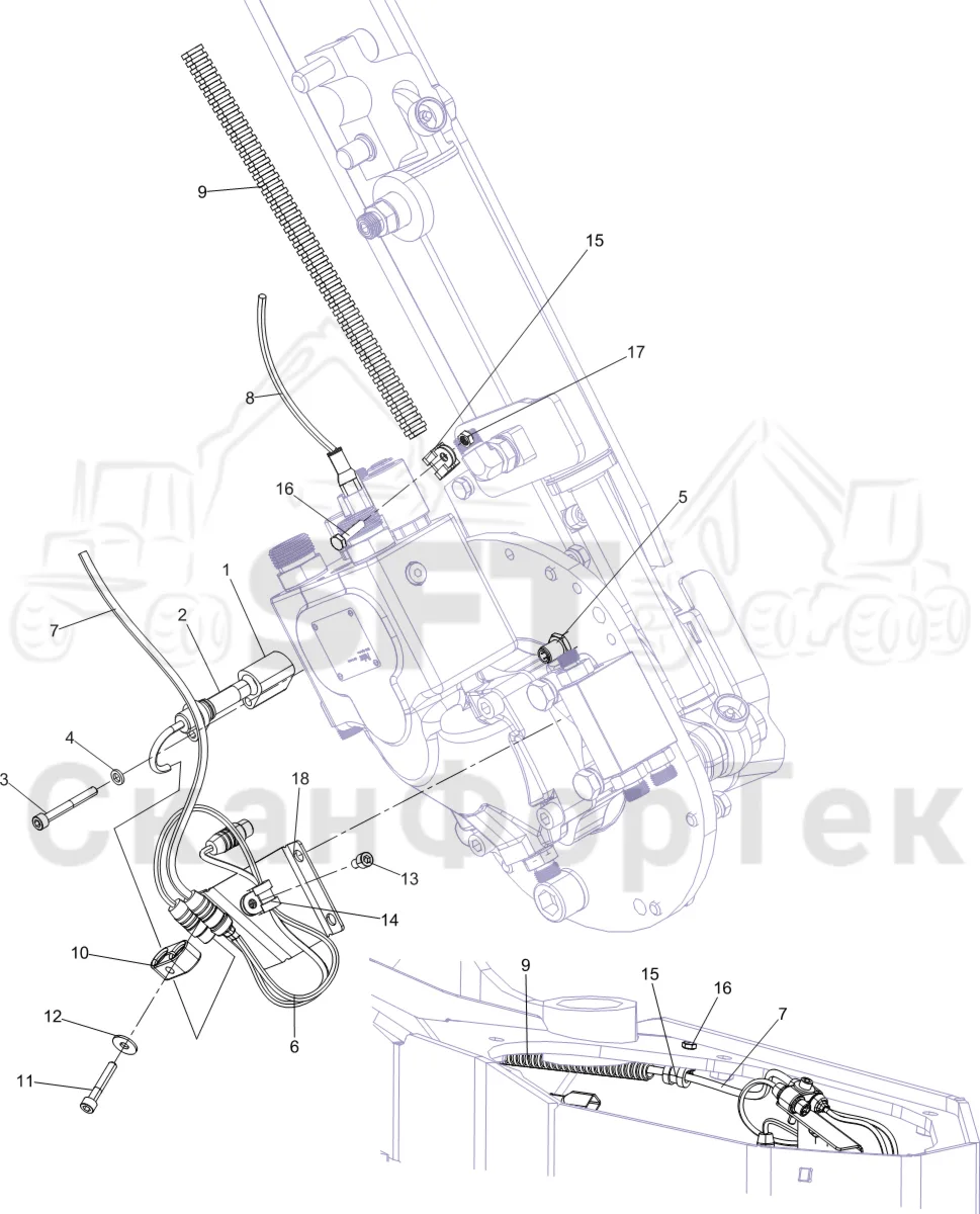 Схема: Komatsu / Лесозаготовительные машины / 931XC S/N 9313021208- / Каталог запасных частей / Лесозаготовительное оборудование / Головка лесозаготовительной машины / V132E / Каталог запасных частей / Резка / Устройство резки / Электрооборудование устройства резки