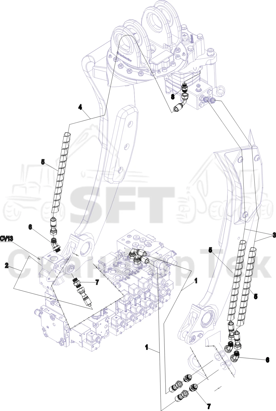 Схема: Komatsu / Лесозаготовительные машины / 931 S/N 9310021067- / Каталог запасных частей / Лесозаготовительное оборудование / Головка лесозаготовительной машины / C144 / Каталог запасных частей / Поворотные устройства и звенья / Гидравлическое оборудование поворотного устройства