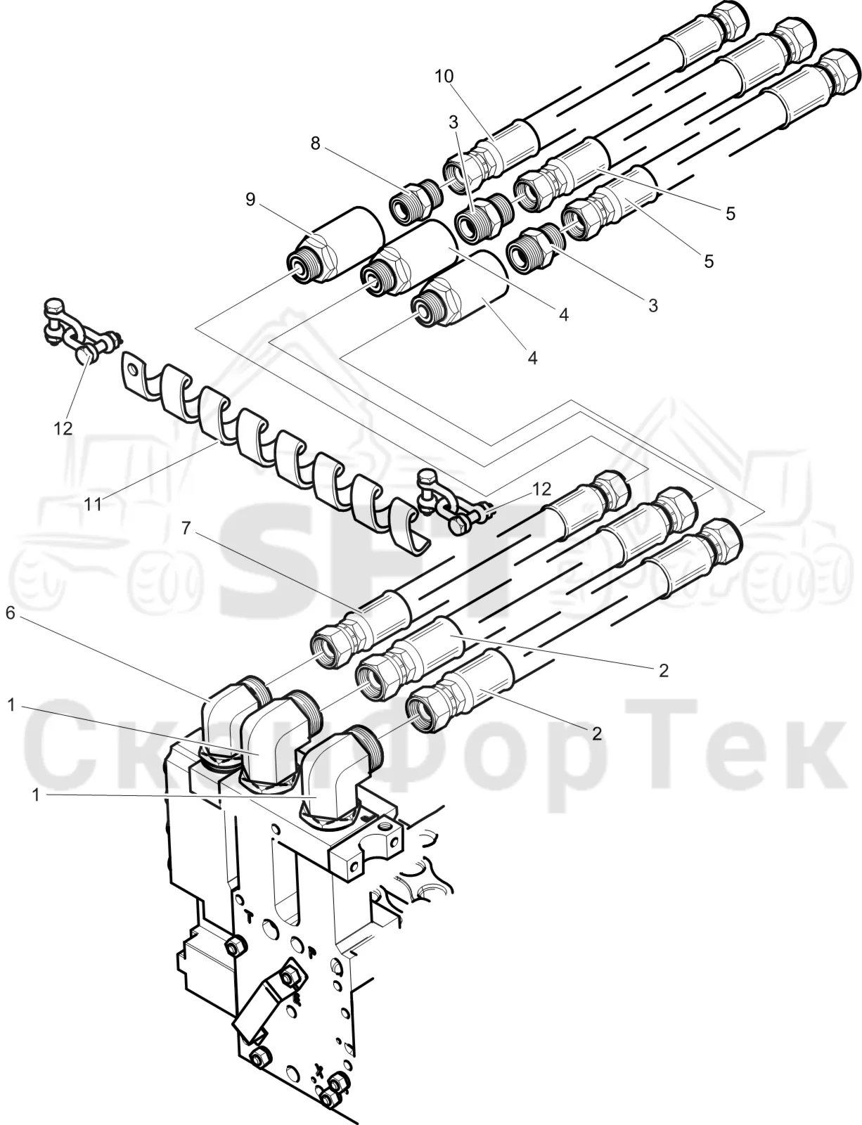 Схема: Komatsu / Лесозаготовительные машины / 911 S/N 9112062167- / Каталог запасных частей / Лесозаготовительное оборудование / Головка лесозаготовительной машины / C144 / Каталог запасных частей / Поворотные устройства и звенья / Гидравлическое оборудование головки подъемного крана CRH 24 JIC