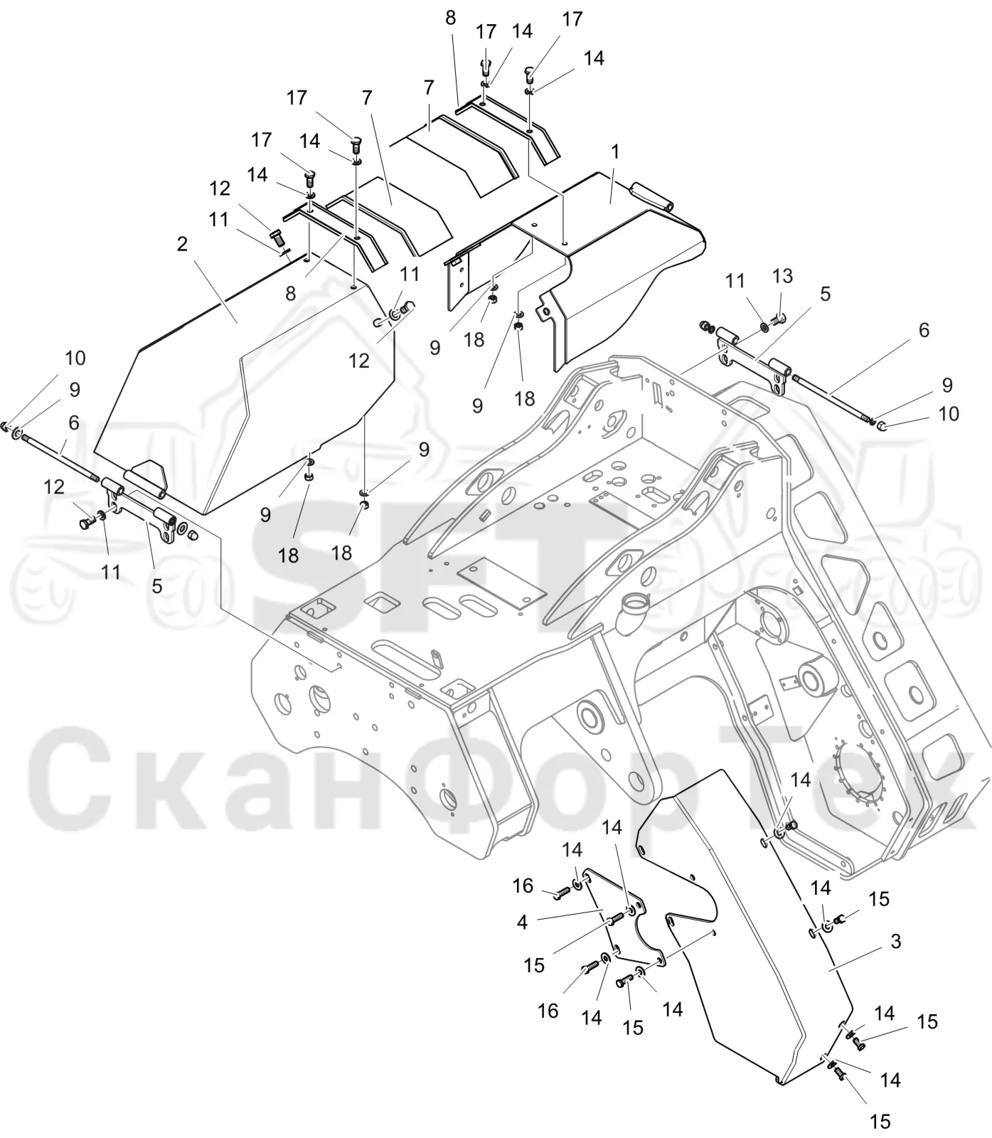 Схема: Komatsu / Головки лесозаготовительной машины / C Головки лесозаготовительной машины / C202 / Каталог запасных частей / шасси / Капоты и крышки