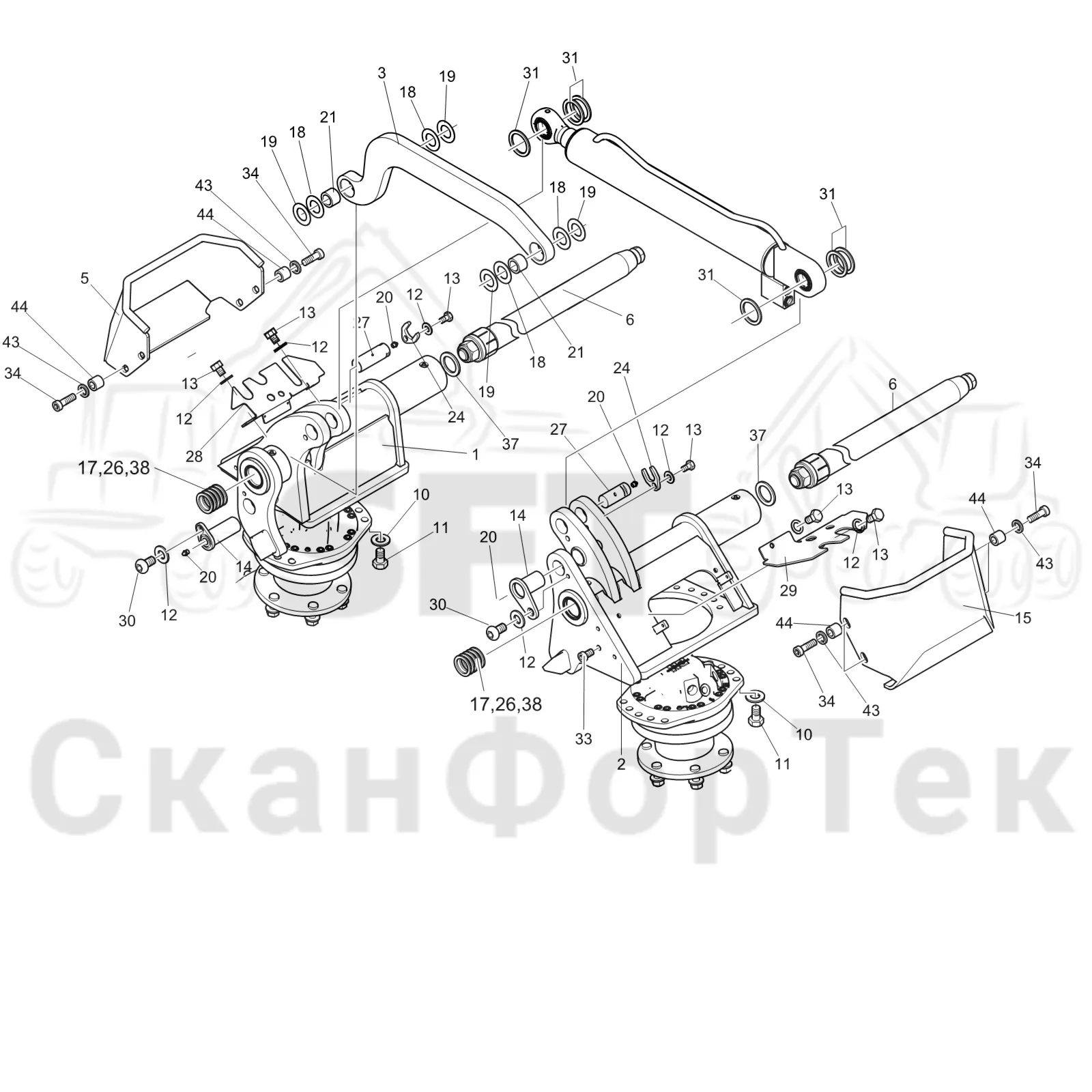 Схема: Komatsu / Лесозаготовительные машины / 951 S/N 9510004367- / Каталог запасных частей / Лесозаготовительное оборудование / Головка лесозаготовительной машины / C202 / Каталог запасных частей / Подача / шасси подающего ролика