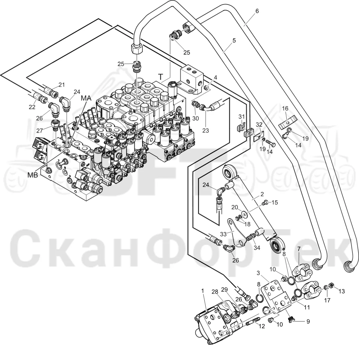 Схема: Komatsu / Головки лесозаготовительной машины / C Головки лесозаготовительной машины / C202 / Каталог запасных частей / Резка / Гидравлическое устройство резки, шасси