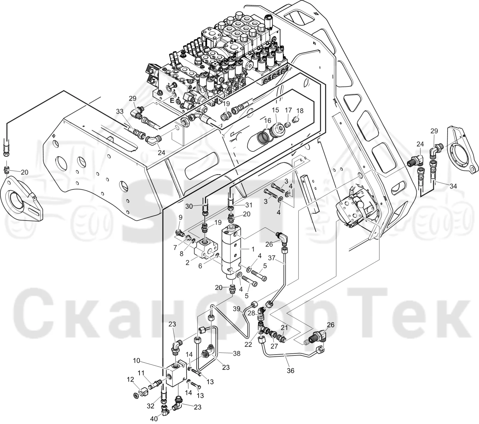 Схема: Komatsu / Лесозаготовительные машины / 951 S/N 9510004367- / Каталог запасных частей / Лесозаготовительное оборудование / Головка лесозаготовительной машины / C202 / Каталог запасных частей / Резка / Блок смазки, электрический
