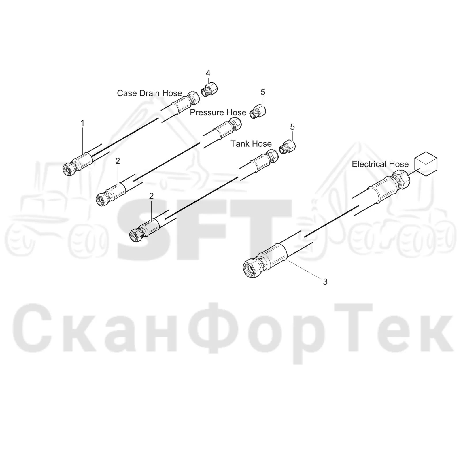 Схема: Komatsu / Головки лесозаготовительной машины / C Головки лесозаготовительной машины / C283 / Каталог запасных частей / Поворотные устройства и звенья / Комплект шланга