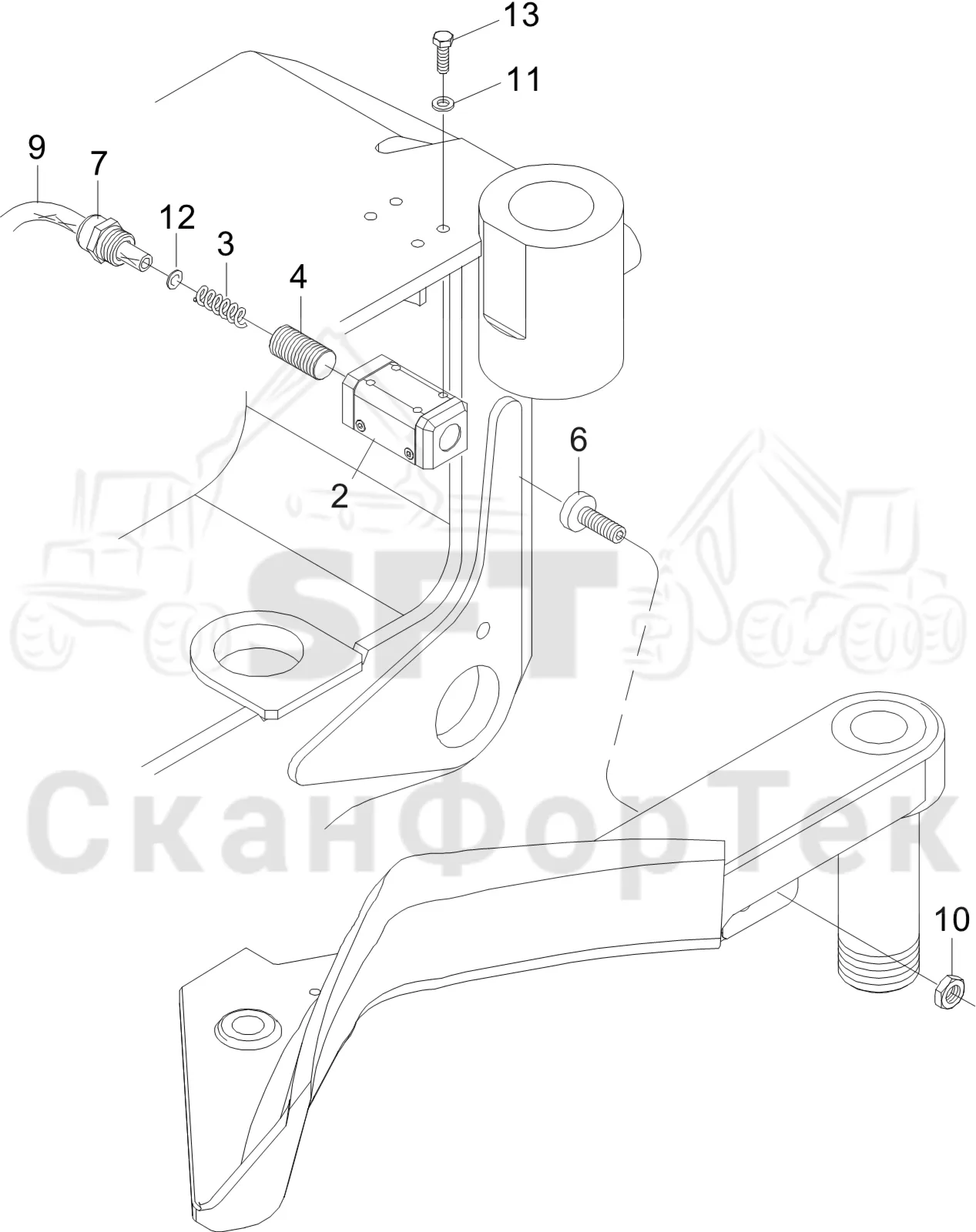 Схема: Komatsu / Лесозаготовительные машины / 911 S/N 9112062167- / Каталог запасных частей / Лесозаготовительное оборудование / Головка лесозаготовительной машины / S92 / Каталог запасных частей / Обрезка сучьев / Датчик