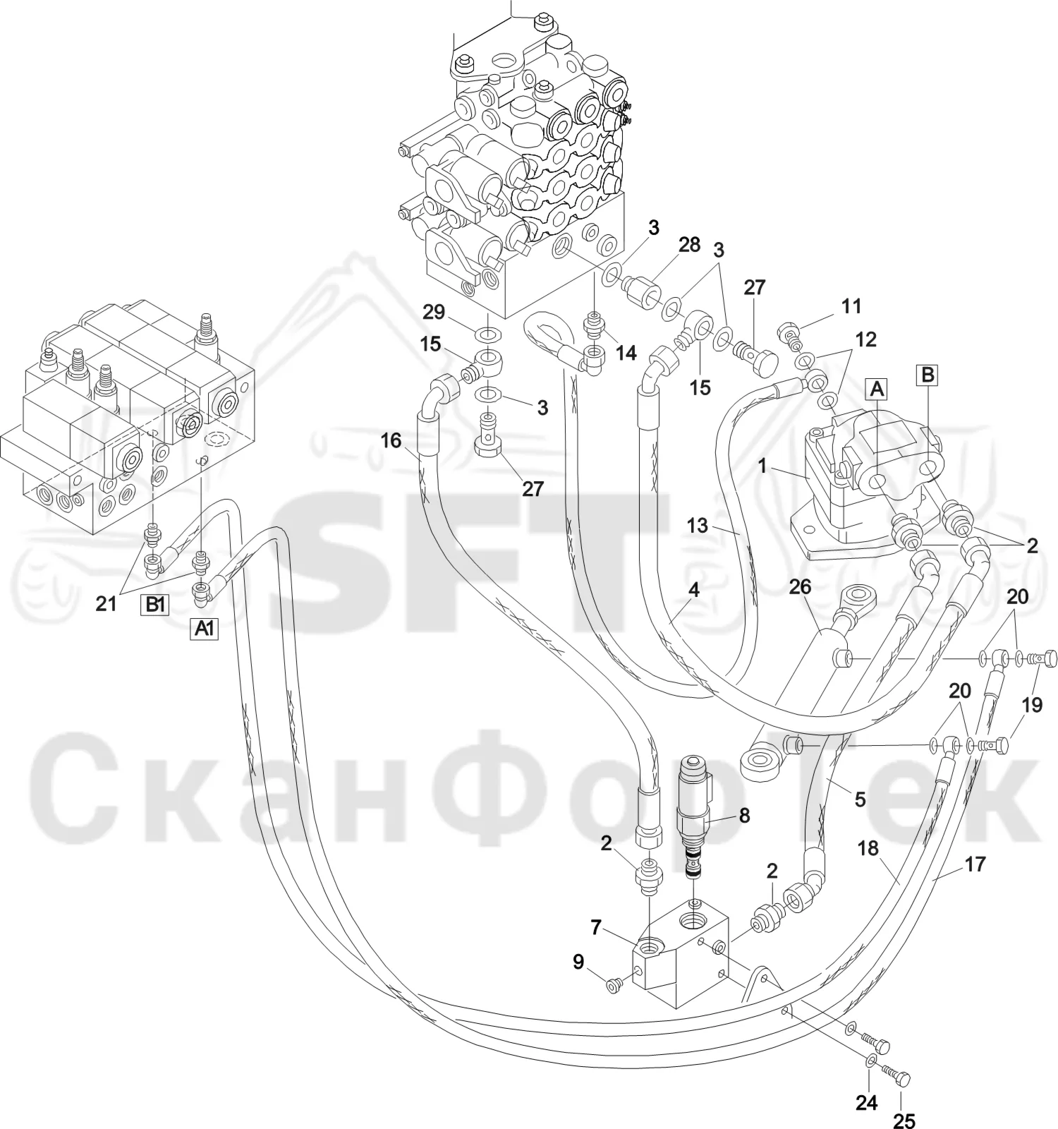 Схема: Komatsu / Лесозаготовительные машины / 911 S/N 9110062167- / Каталог запасных частей / Лесозаготовительное оборудование / Головка лесозаготовительной машины / S92 / Каталог запасных частей / Резка / Устройство резки/руководство Натяжитель цепи