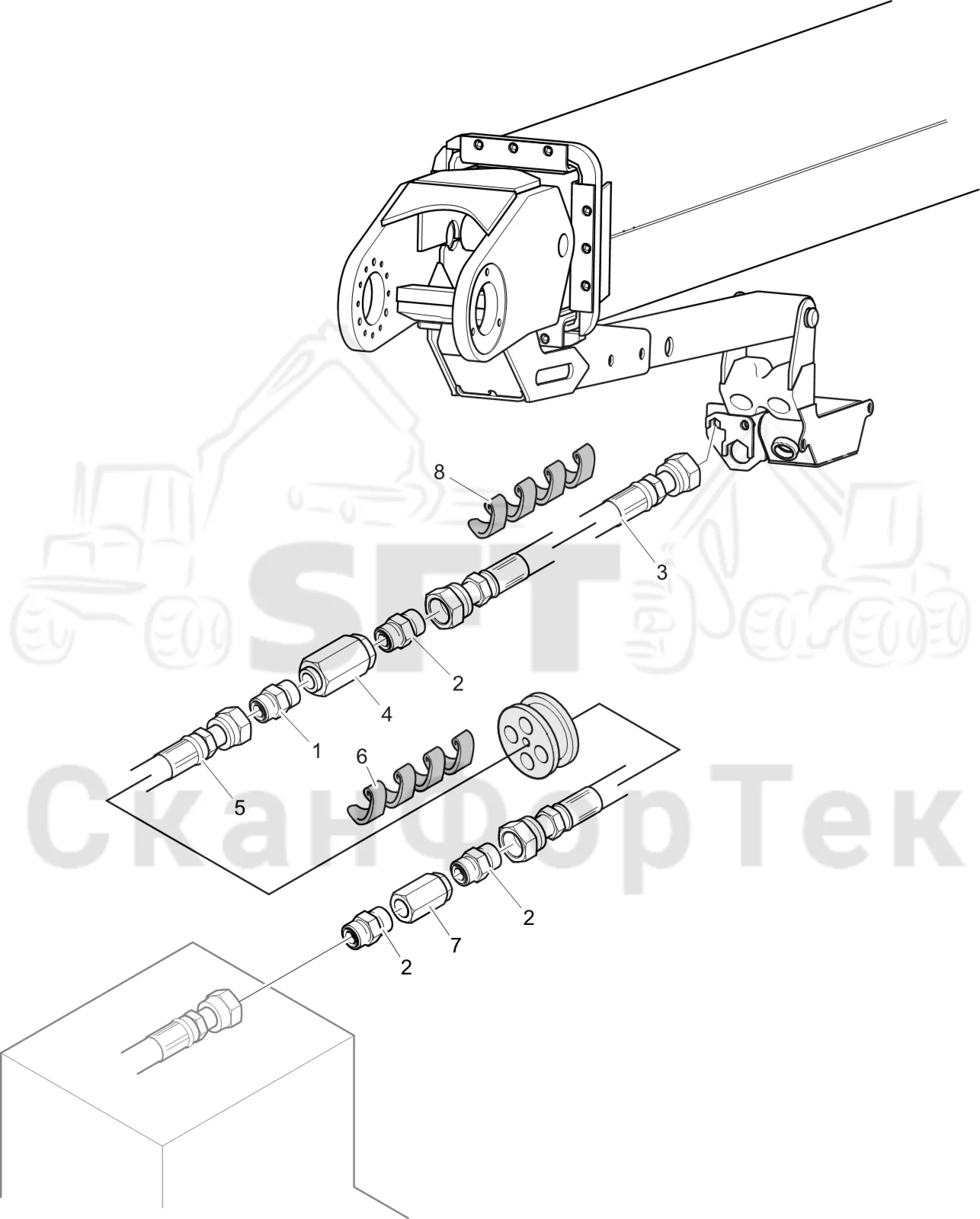 Схема: Komatsu / Головки лесозаготовительной машины / S Головки лесозаготовительной машины / S82 / Каталог запасных частей / Поворотные устройства и звенья / Корчевка пней ORFS